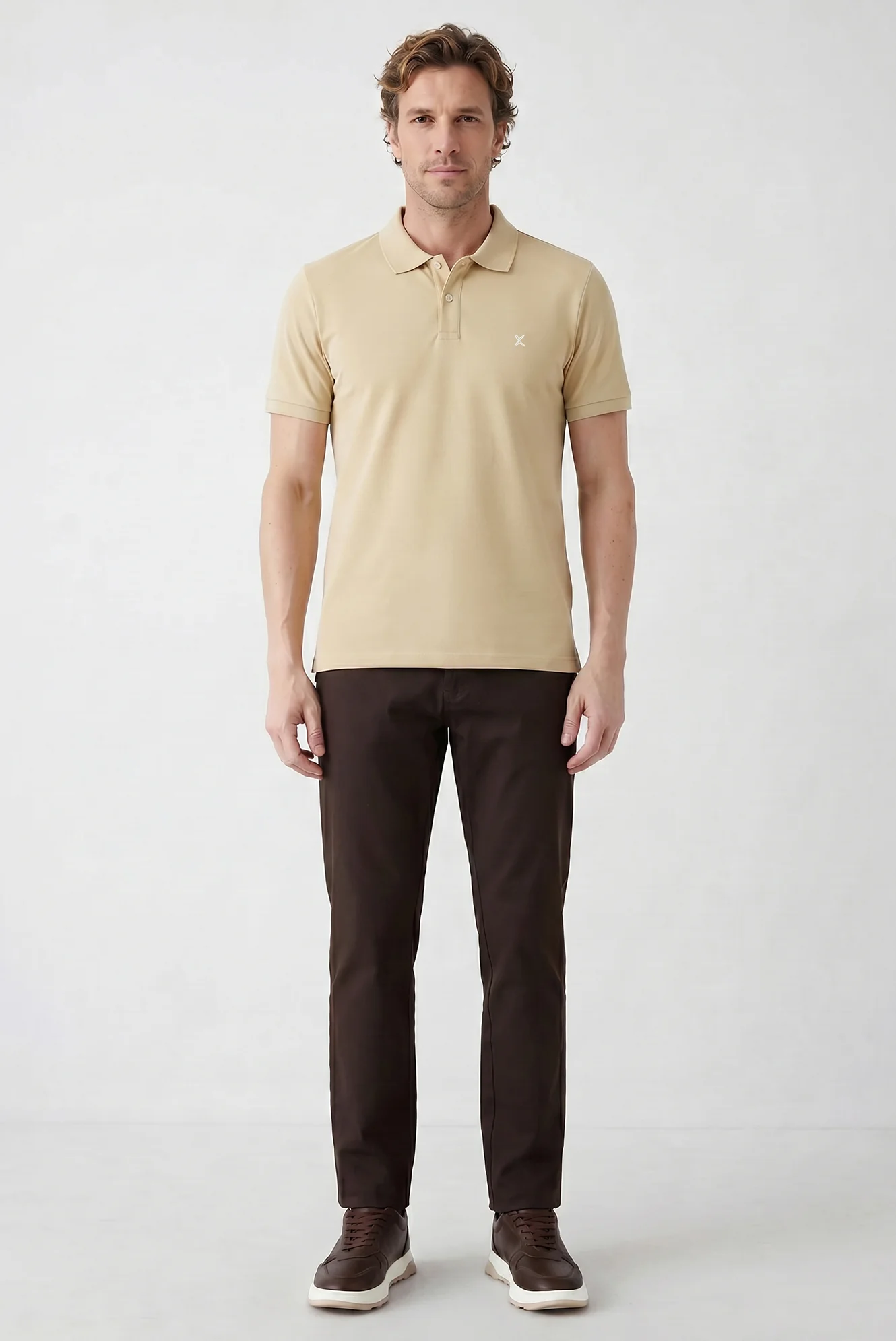Orta Vizon Polo Yaka Slim Fit Nakışlı %100 Pamuk Tişört - Image 2