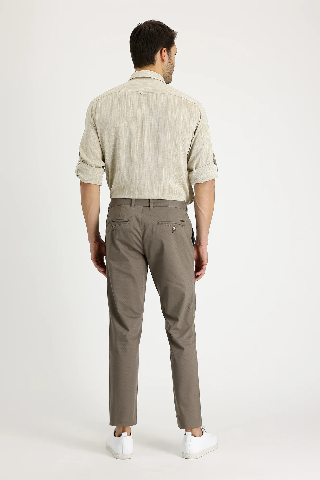 Orta Vizon Regular Fit Standart Kesim Desenli Likralı Kanvas / Chino Pantolon - Image 4