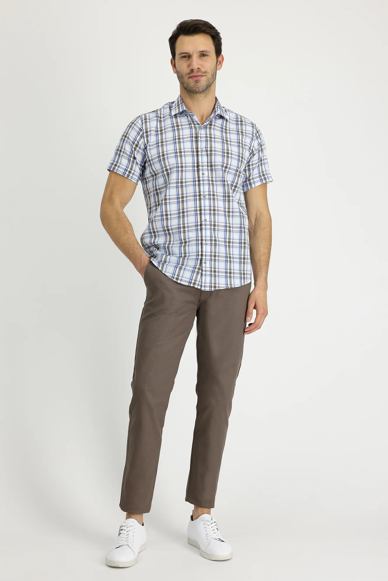 Orta Vizon Regular Fit Standart Kesim Likralı Kanvas / Chino Pantolon
