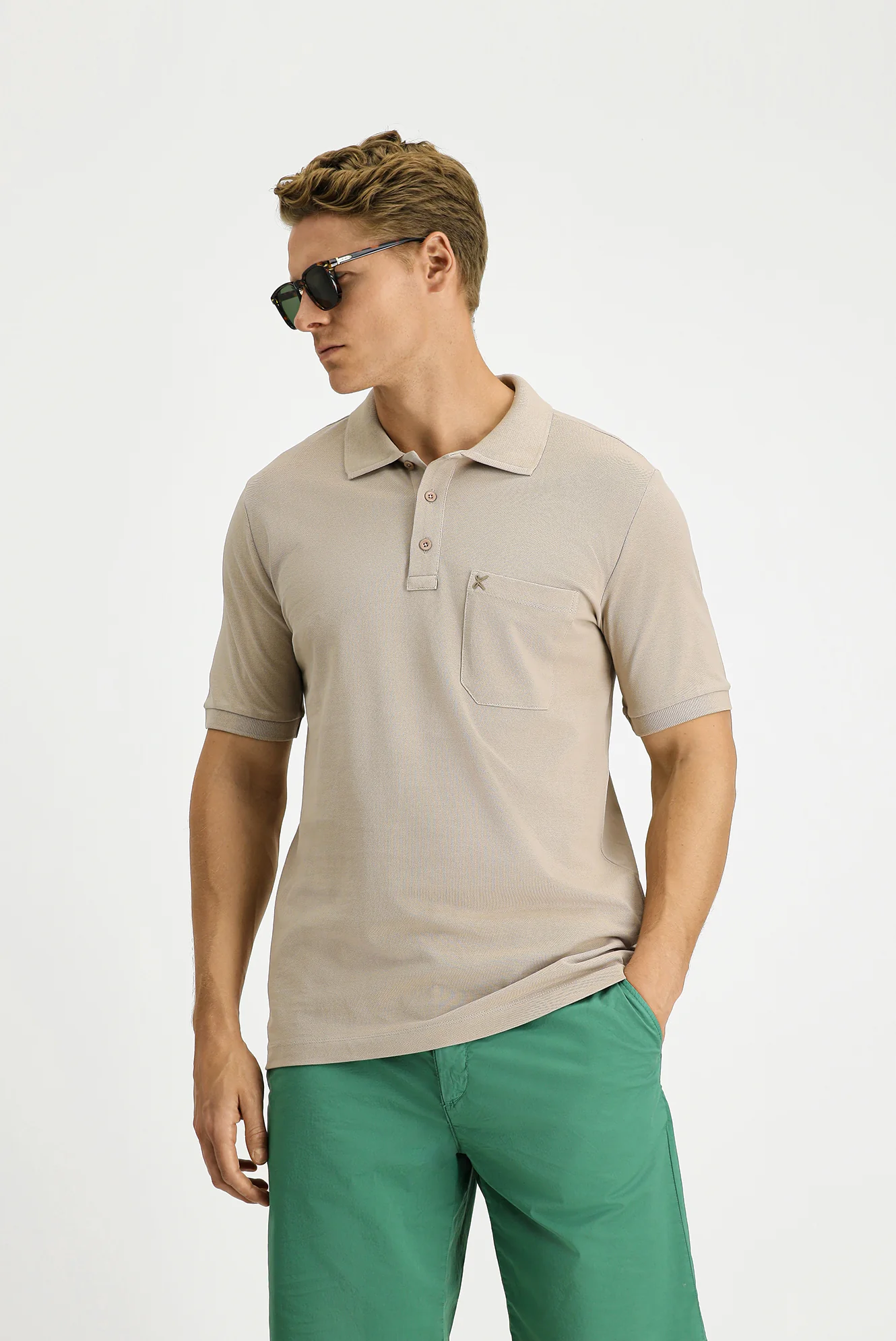 Orta Vizon Regular Fit Pamuk Nakışlı Cepli Kıvrılmaz Polo Yaka Tişört - Image 3