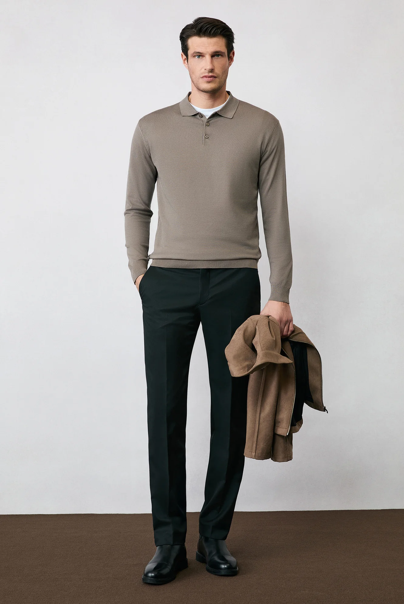 Orta Vizon Regular Fit Düğmeli Polo Yaka Triko Kazak - Image 5