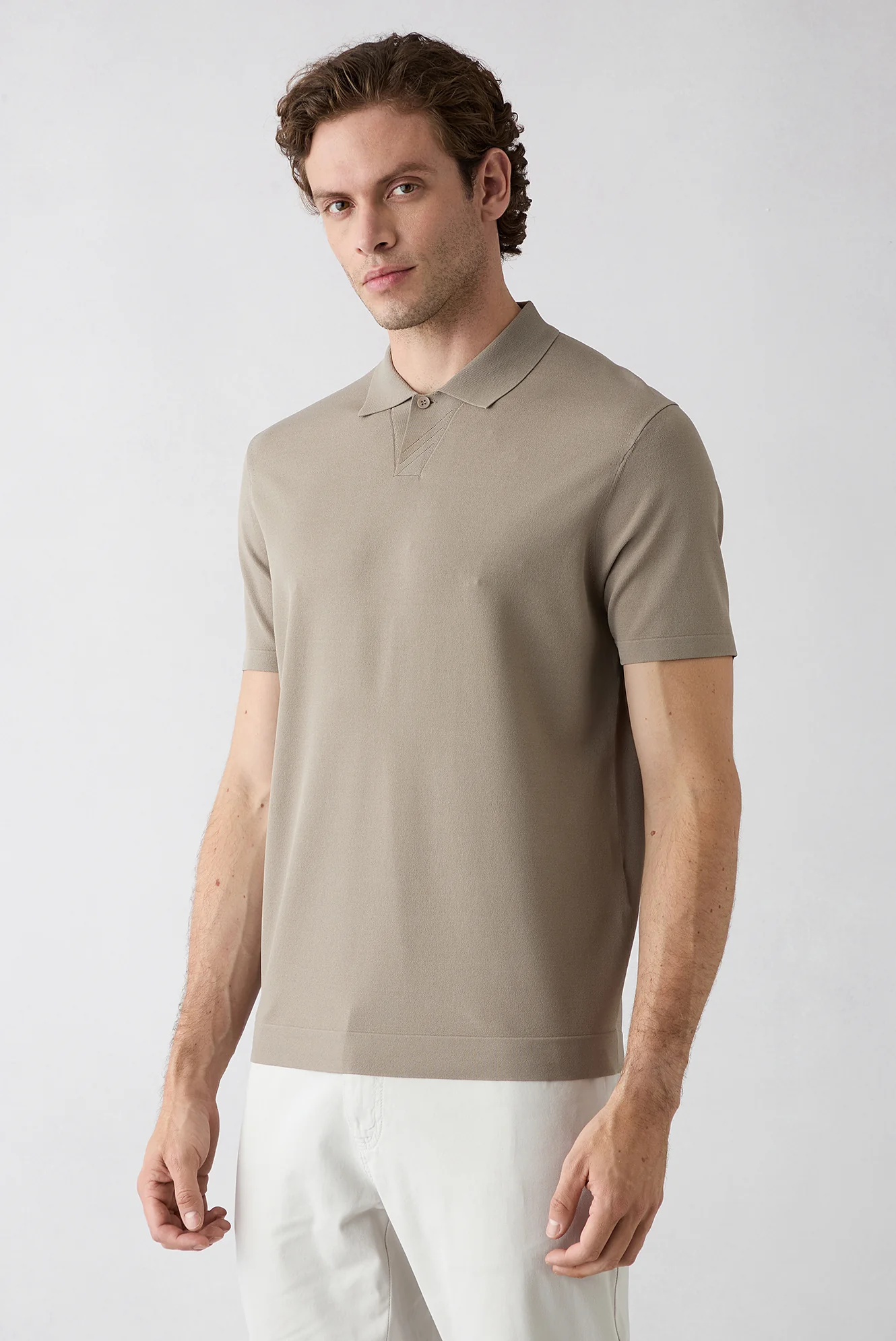 Orta Vizon Regular Fit Düğmeli Polo Yaka Örme Tişört - Image 5