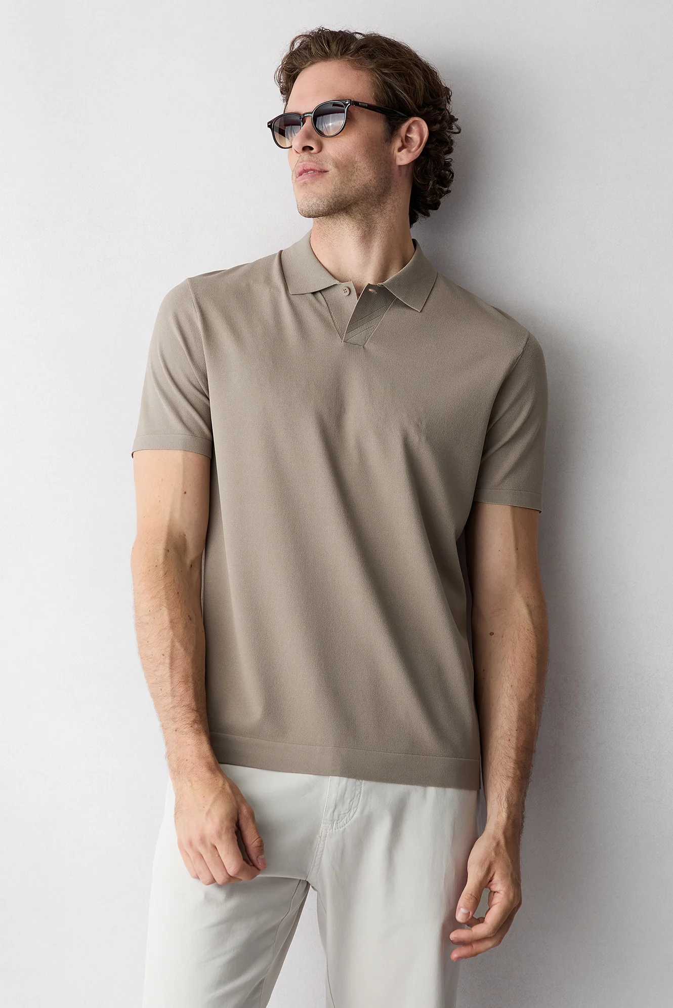 Orta Vizon Regular Fit Düğmeli Polo Yaka Örme Tişört - Image 7