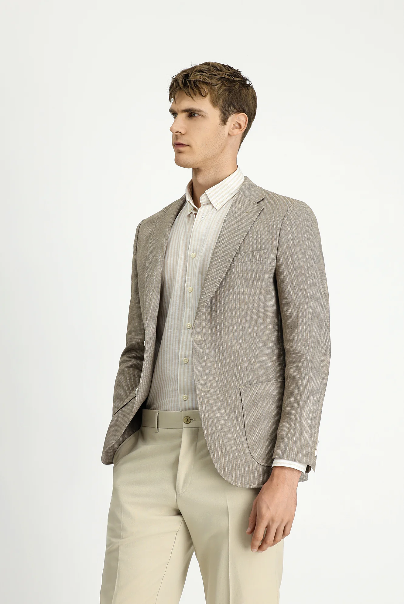 Orta Vizon 4 Drop Relaxed Fit Rahat Kesim Keten Karışımlı Çizgili Spor Ceket - Image 3