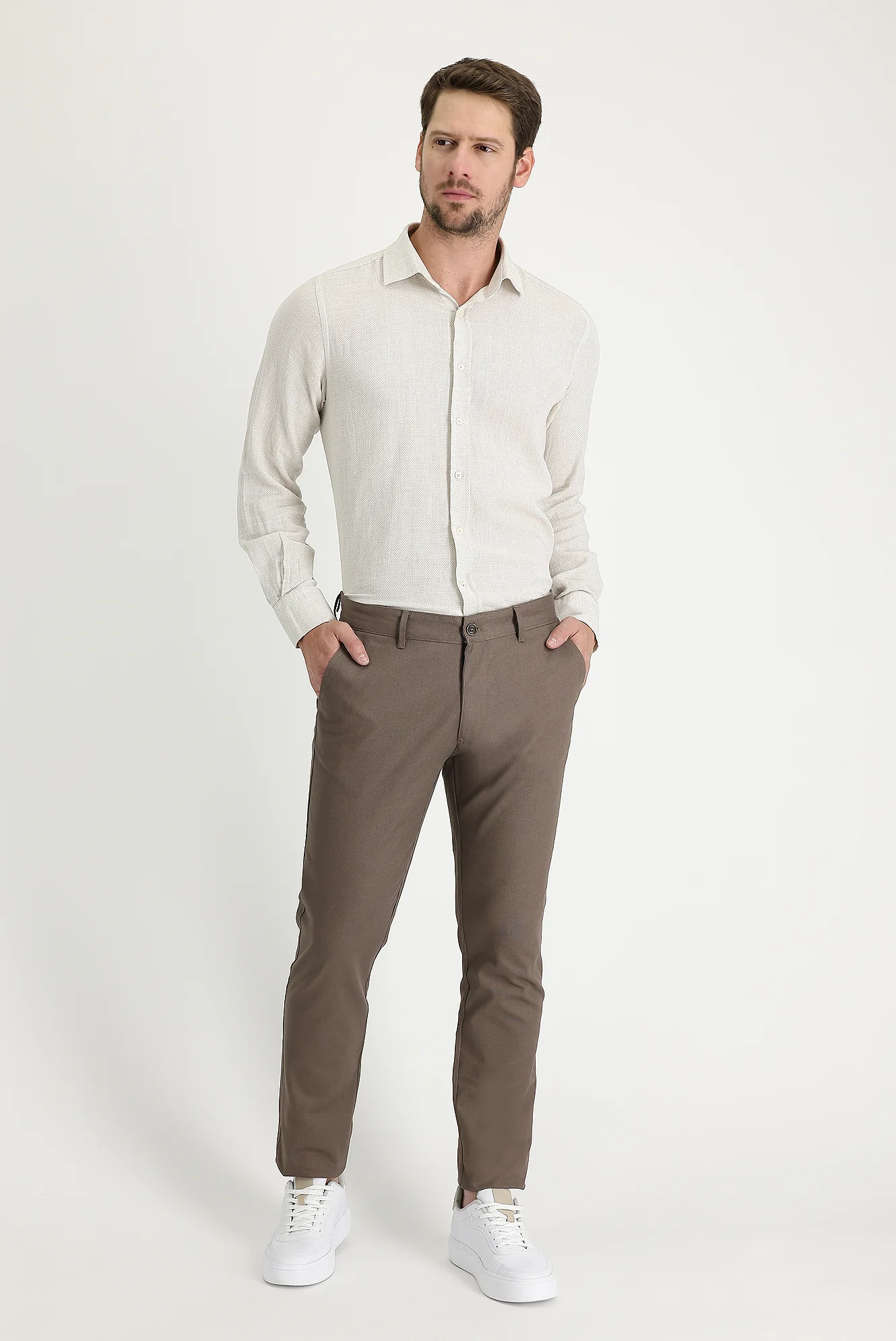 Orta Vizon Relaxed Fit Rahat Kesim Likralı Kanvas / Chino Pantolon
