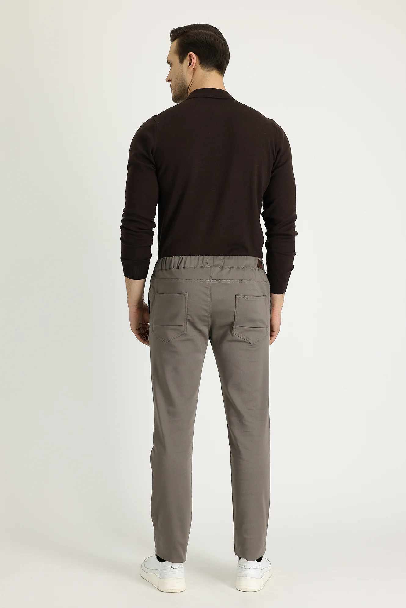 Orta Vizon Slim Fit Dar Kesim Beli Lastikli İpli Likralı Kanvas / Chino Pantolon - Image 3