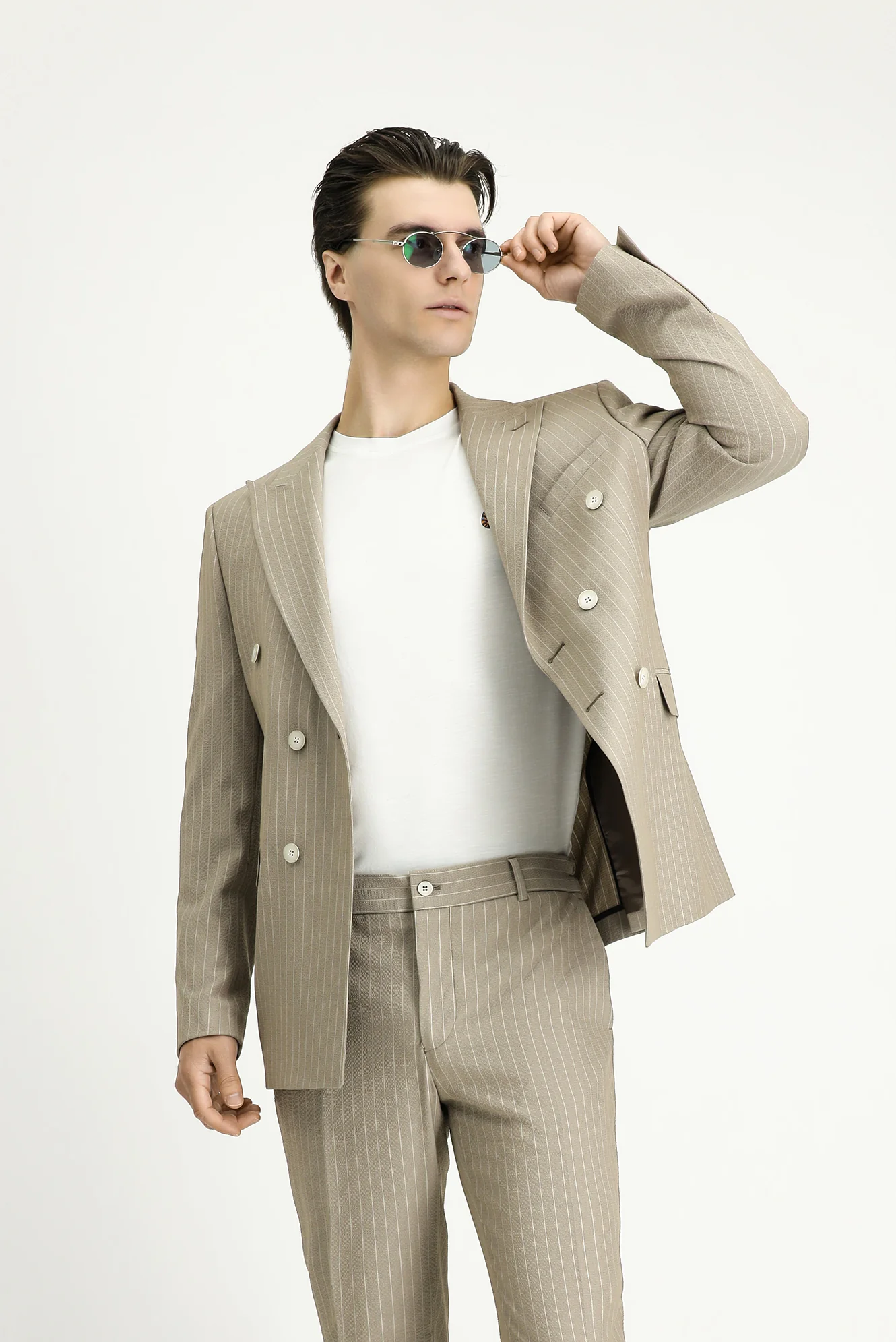 Orta Vizon 7 Drop Slim Fit Dar Kesim Çizgili Kruvaze Ceket - Image 3