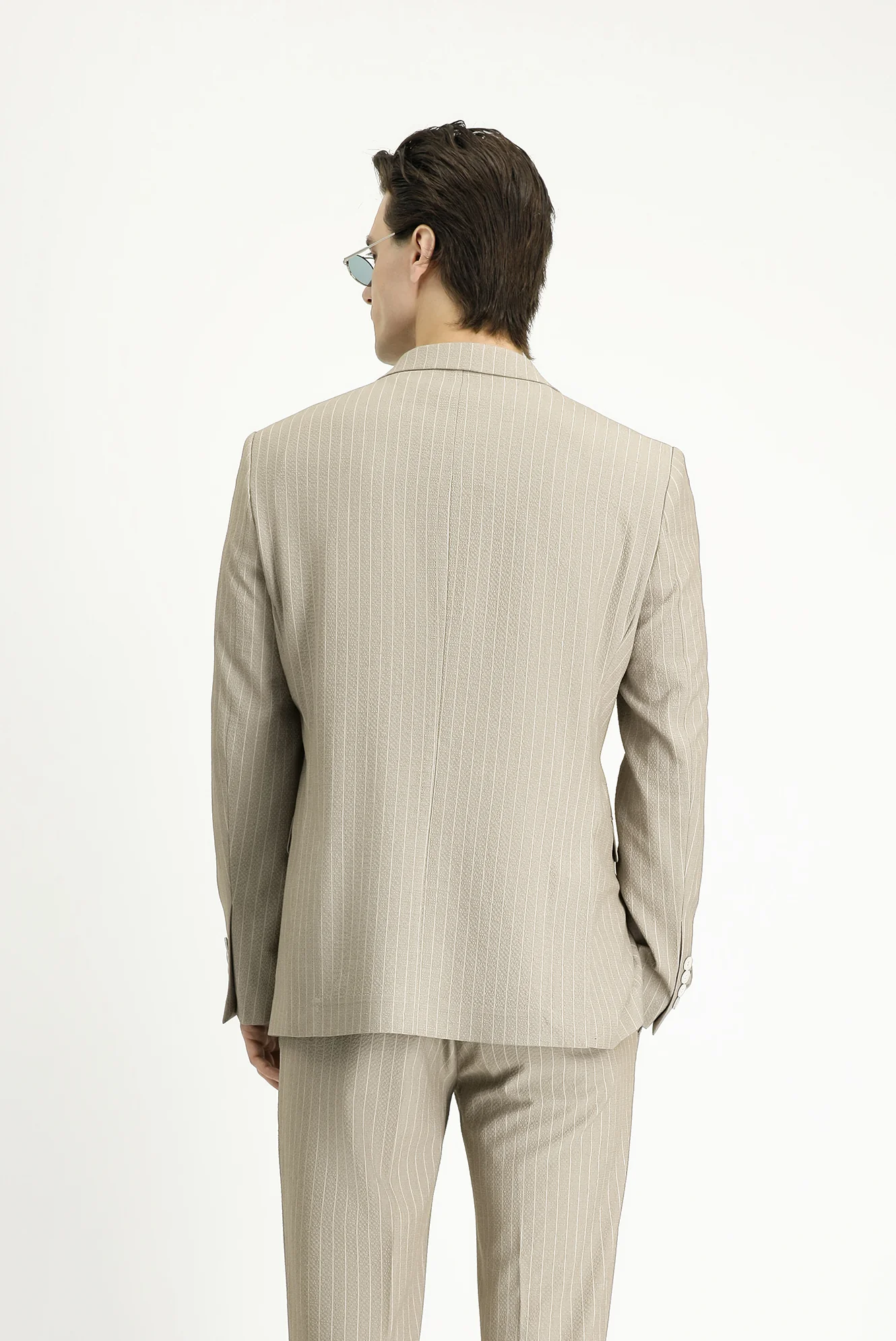 Orta Vizon 7 Drop Slim Fit Dar Kesim Çizgili Kruvaze Ceket - Image 4