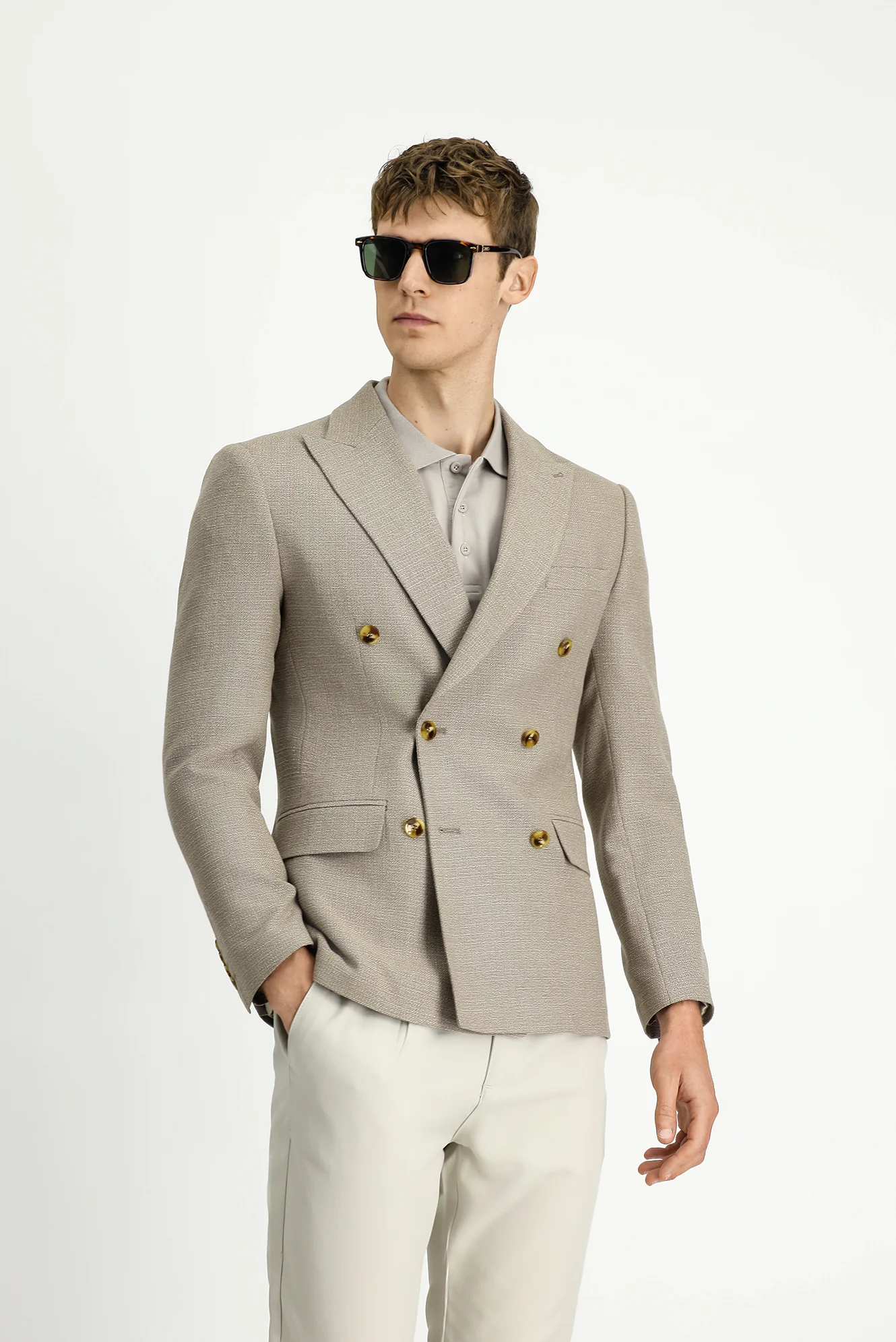 Orta Vizon 7 Drop Slim Fit Dar Kesim Desenli Kruvaze Ceket