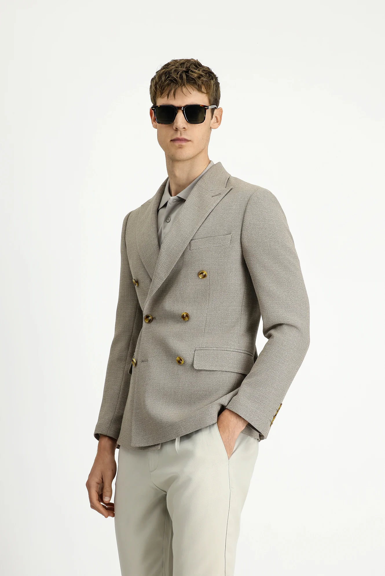 Orta Vizon 7 Drop Slim Fit Dar Kesim Desenli Kruvaze Ceket - Image 5