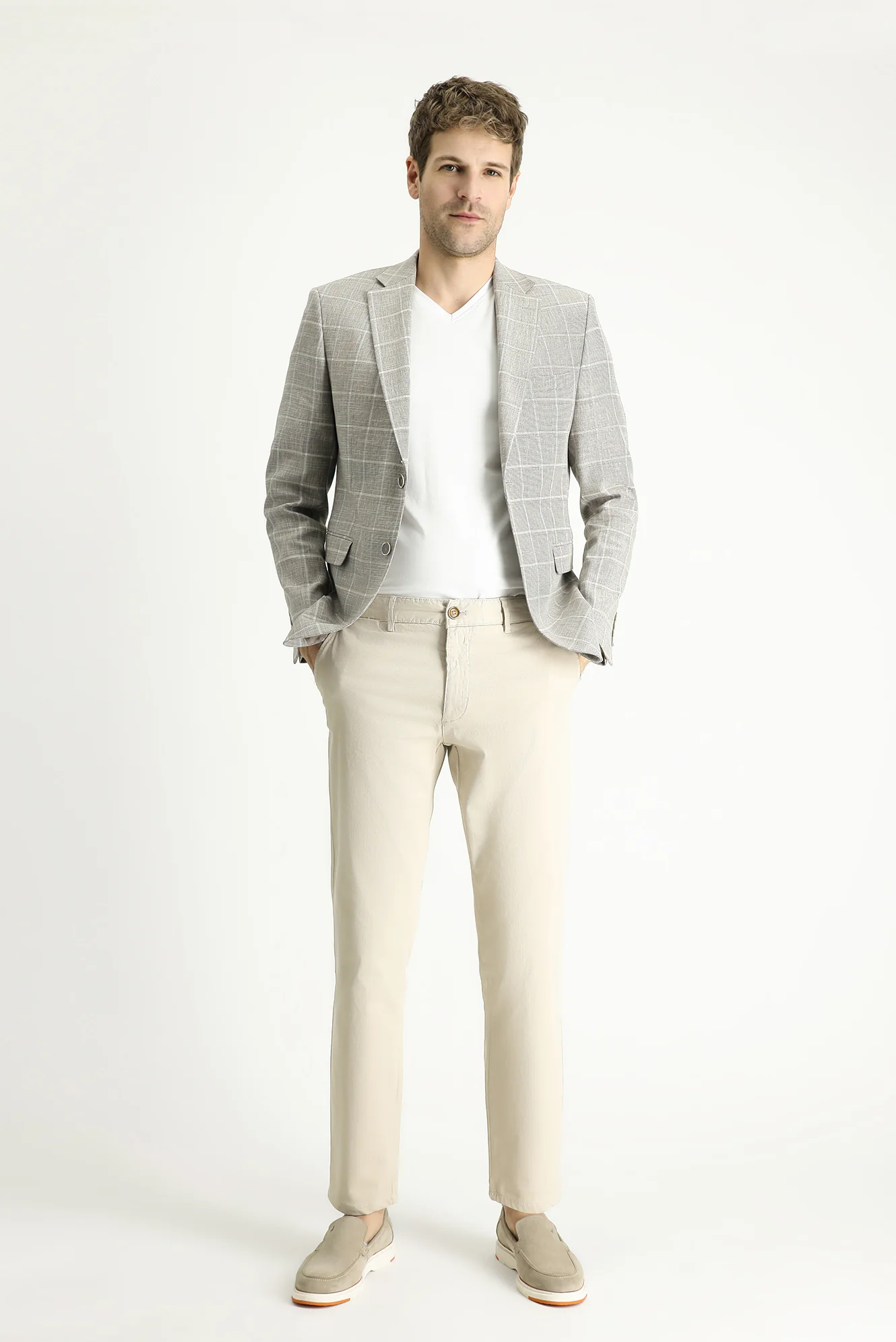 Orta Vizon 7 Drop Slim Fit Dar Kesim Ekose Pamuklu Keten Karışımlı Ceket - Image 2