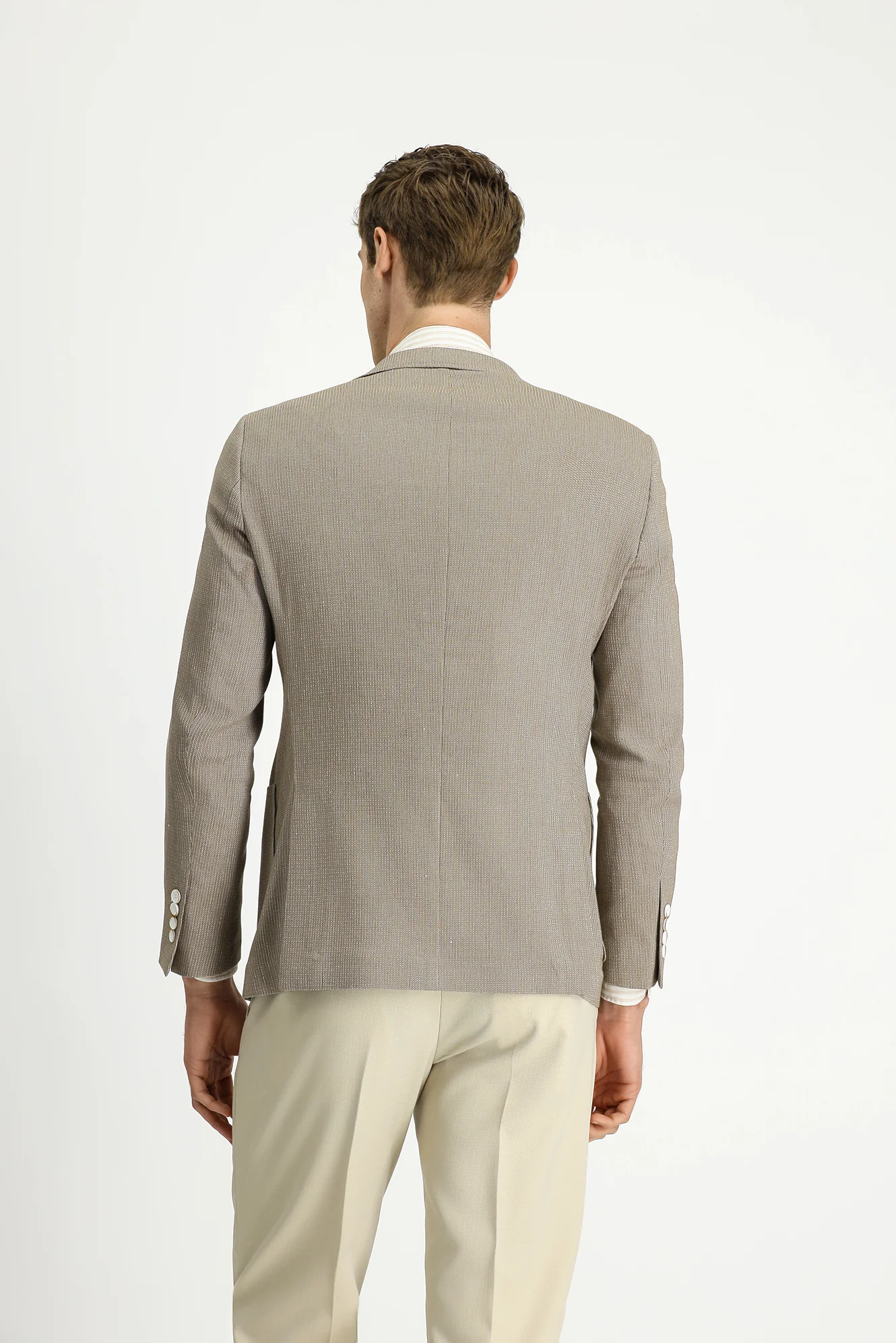 Orta Vizon 7 Drop Slim Fit Dar Kesim Keten Karışımlı Çizgili Spor Ceket - Image 6