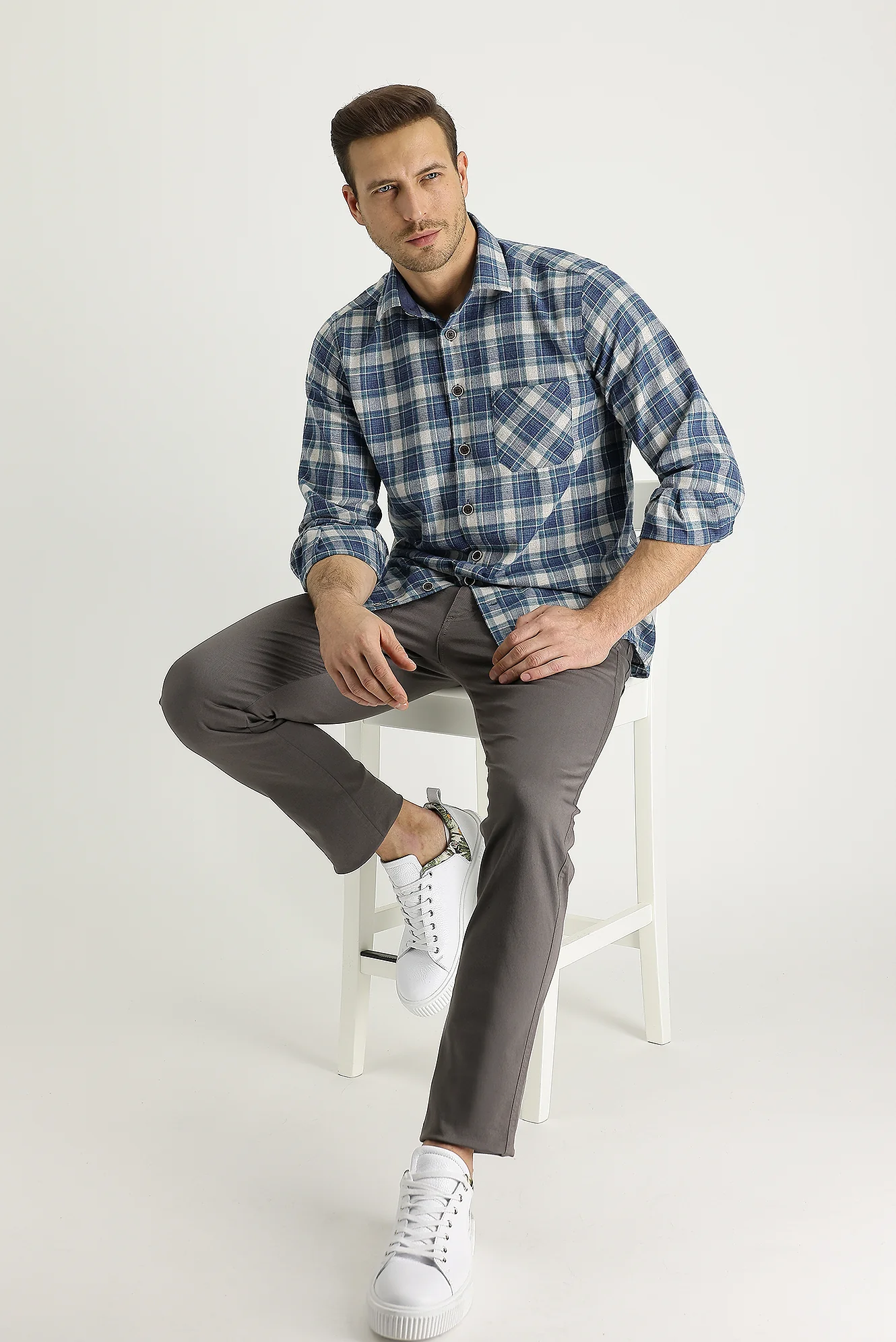 Orta Vizon Slim Fit Dar Kesim Likralı Kanvas / Chino Pantolon