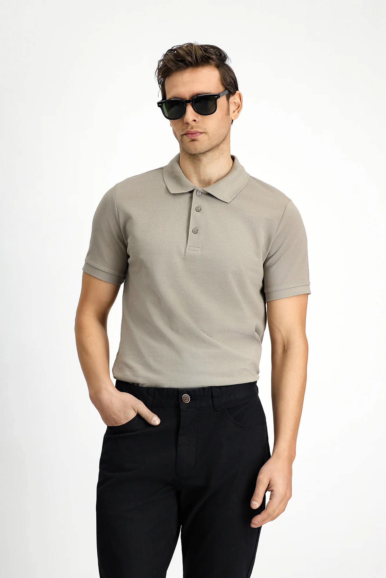 Orta Vizon Slim Fit Dar Kesim Nakışlı Pamuk Polo Yaka Tişört - Image 3