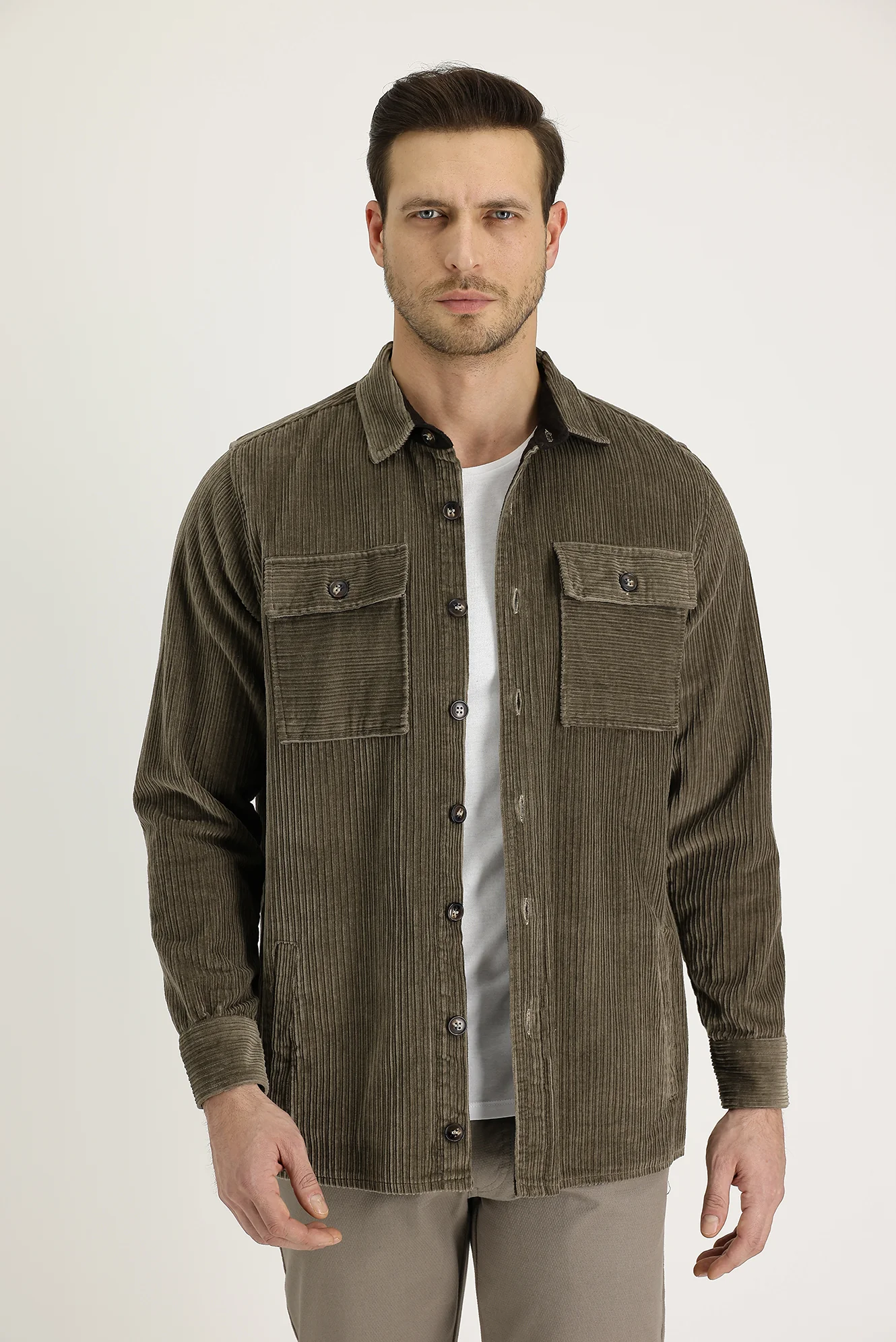 Orta Vizon Slim Fit Dar Kesim Shacket Pamuk Gömlek / Pamuk Mont - Image 2