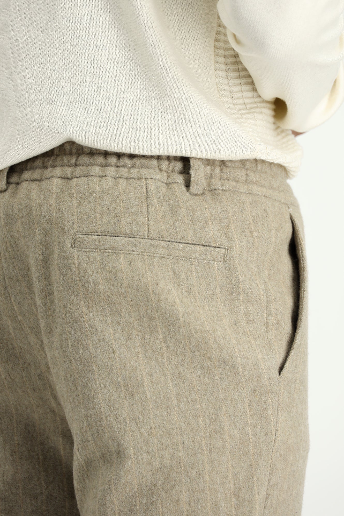 Orta Vizon 7 Drop Slim Fit Dar Kesim Yünlü Beli Lastikli İpli Çizgili Klasik Kumaş Pantolon - Image 5