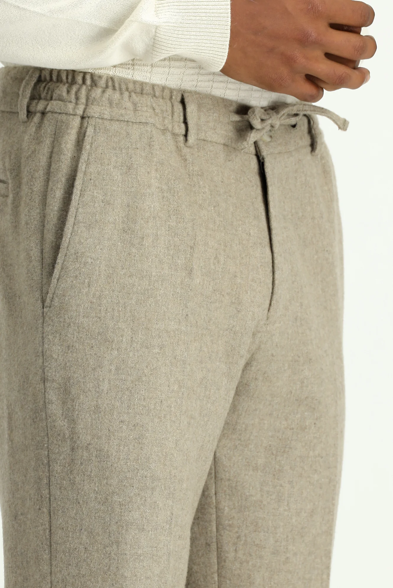 Orta Vizon 7 Drop Slim Fit Dar Kesim Yünlü Beli Lastikli İpli Klasik Pantolon - Image 4