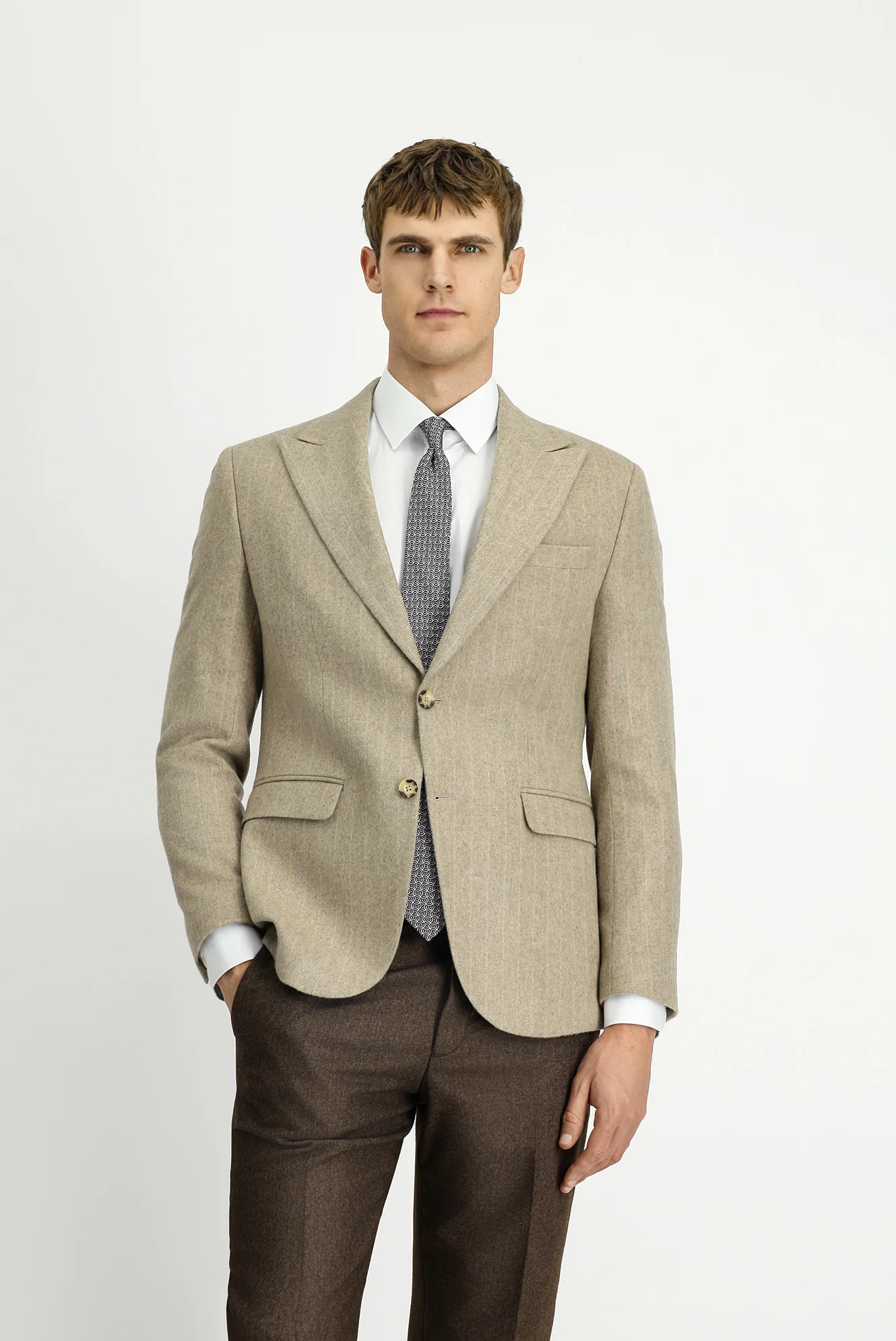 Orta Vizon 7 Drop Slim Fit Dar Kesim Yünlü Çizgili Klasik Ceket