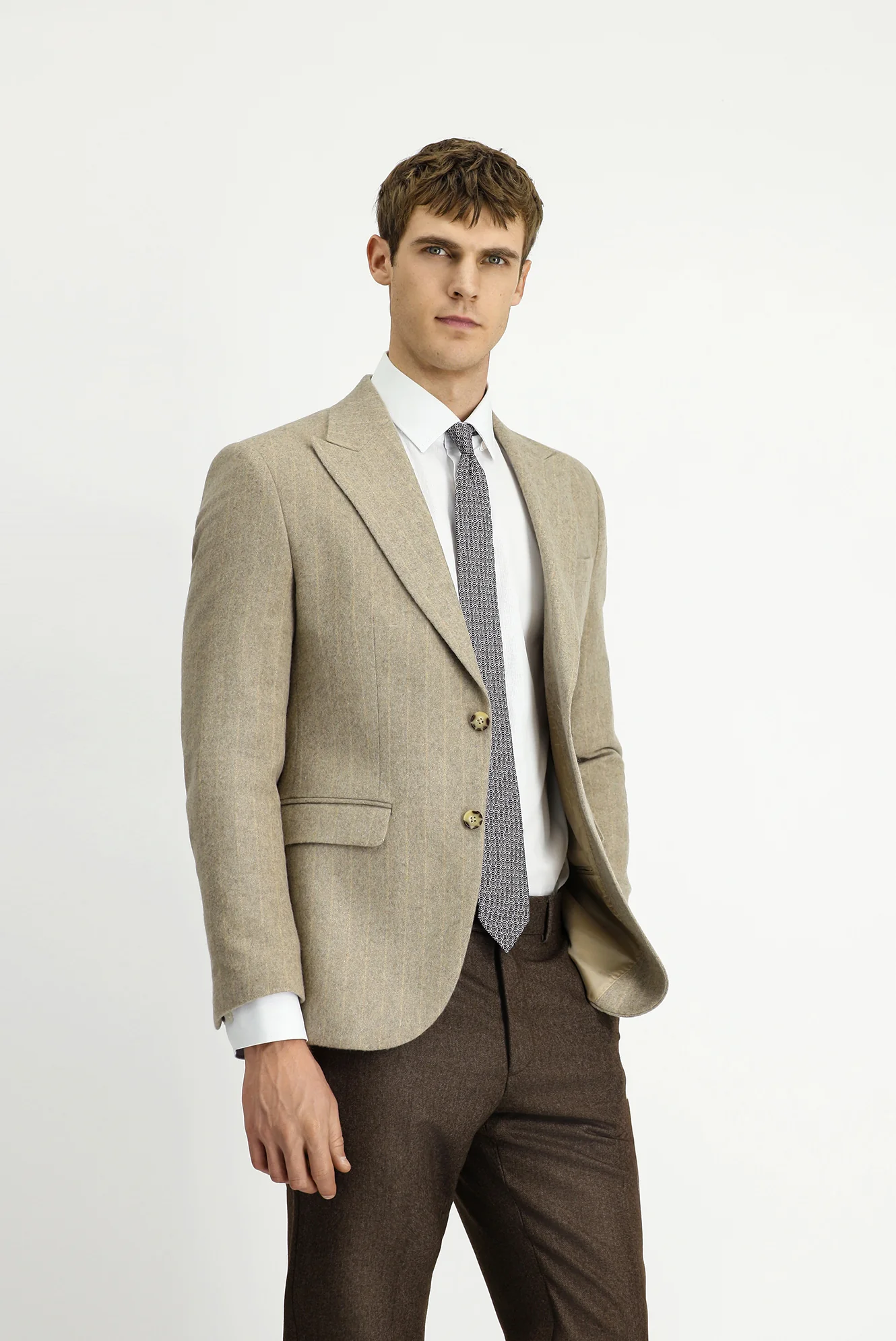 Orta Vizon 7 Drop Slim Fit Dar Kesim Yünlü Çizgili Klasik Ceket - Image 3