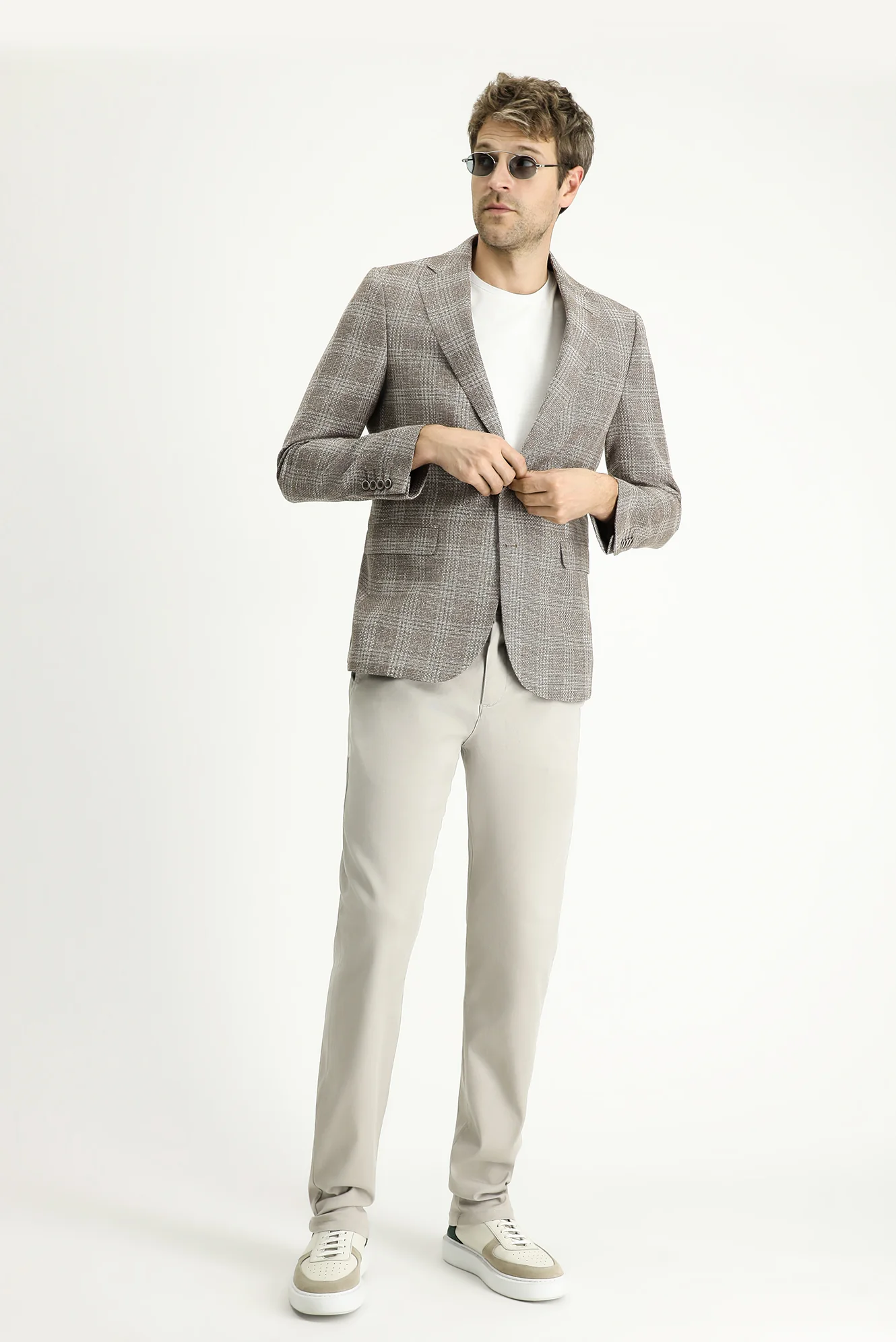 Orta Vizon 7 Drop Slim Fit Dar Kesim Yünlü Keten Karışımlı Ekose Ceket - Image 2