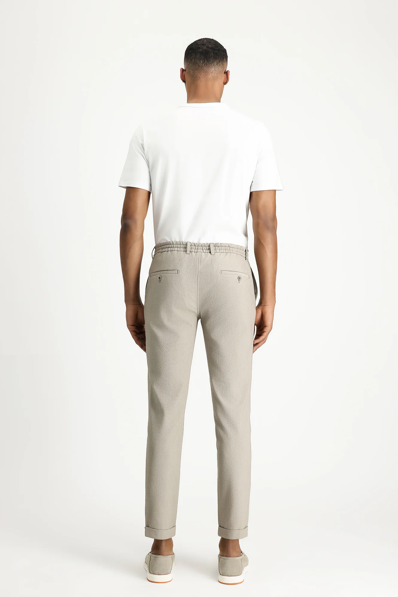 Orta Vizon 7 Drop Super Slim Fit Eksra Dar Kesim Beli Lastikli İpli Gofre Likralı Klasik Kumaş Pantolon - Image 4