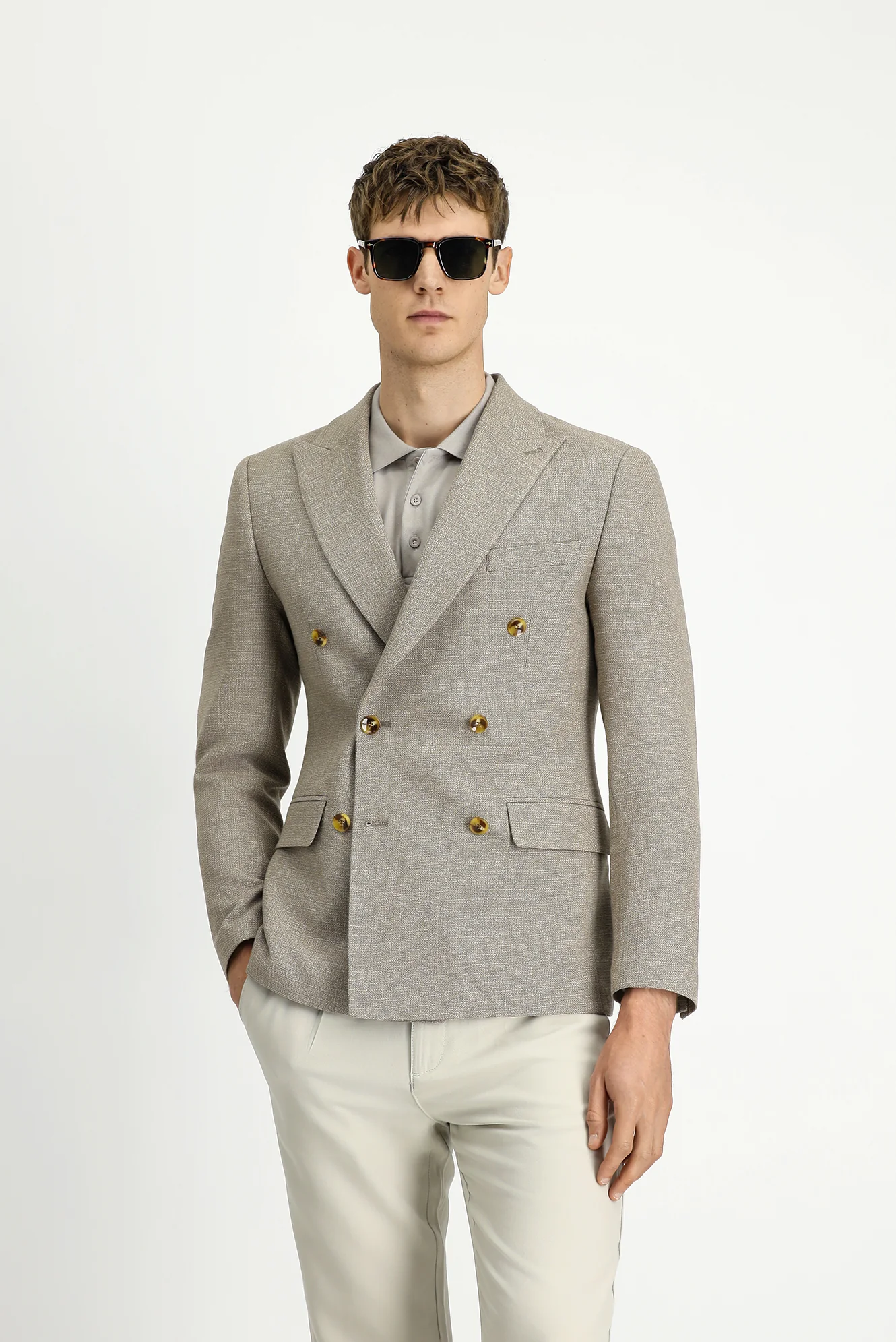 Orta Vizon 7 Drop Super Slim Fit Eksra Dar Kesim Desenli Kruvaze Ceket - Image 3