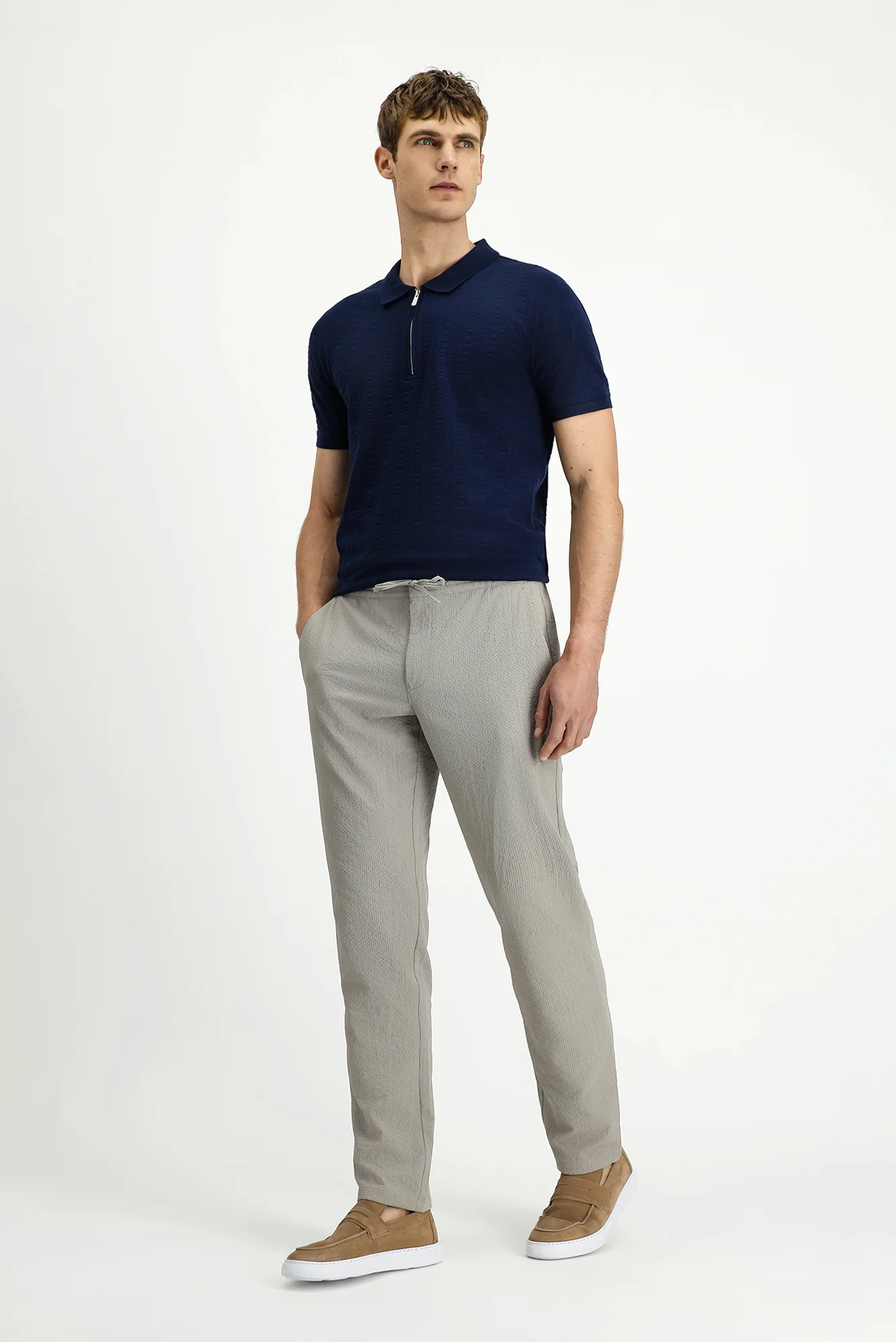 Orta Vizon Techno-Line 6 Drop Regular Fit Standart Kesim Beli Lastikli İpli Gofre Klasik Kumaş Pantolon - Image 2
