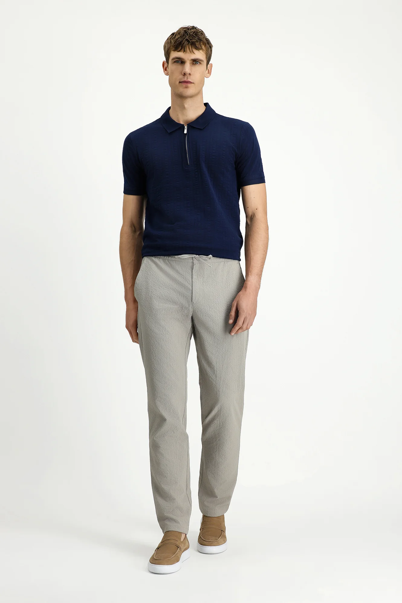 Orta Vizon Techno-Line 6 Drop Regular Fit Standart Kesim Beli Lastikli İpli Gofre Klasik Kumaş Pantolon - Image 3