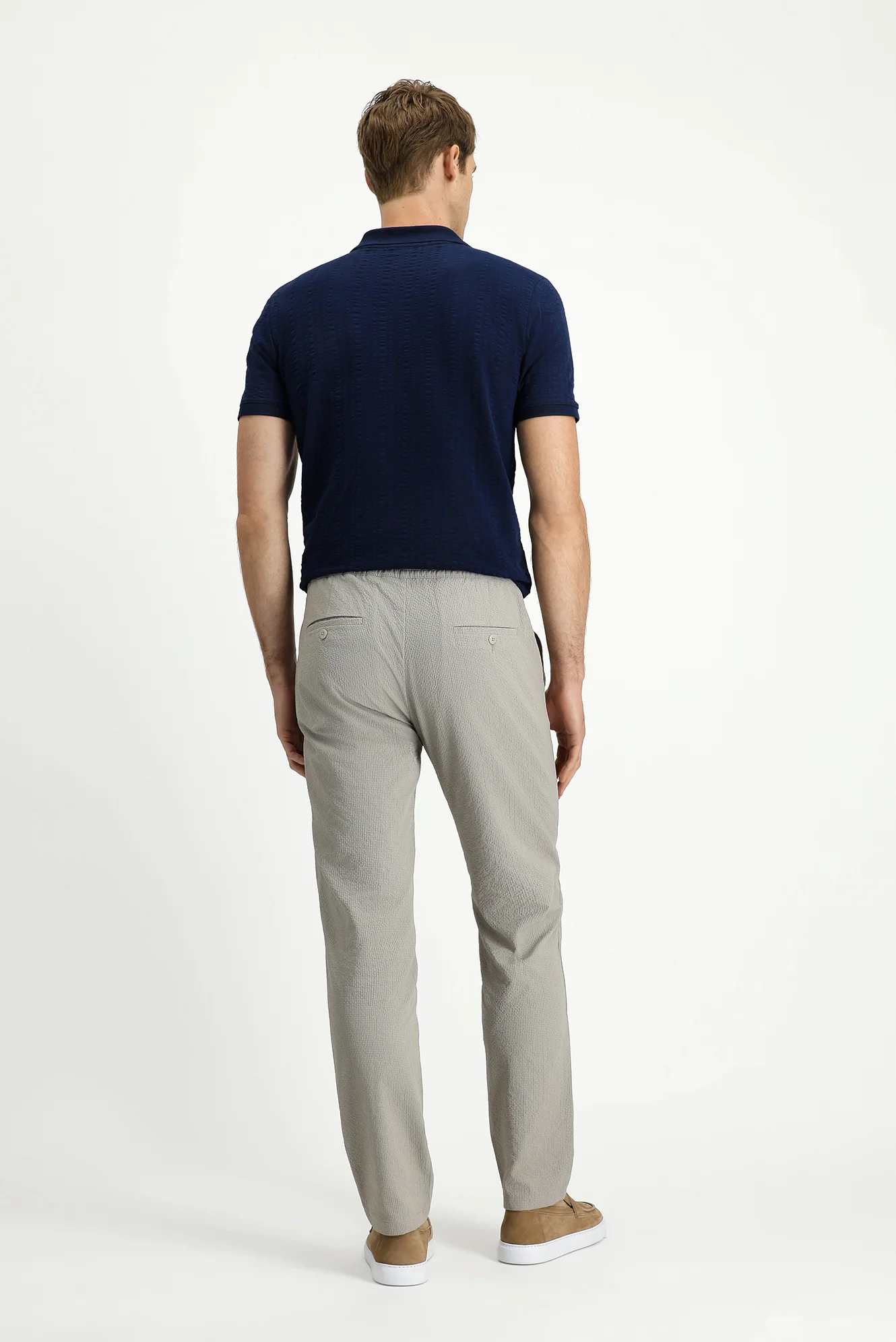 Orta Vizon Techno-Line 6 Drop Regular Fit Standart Kesim Beli Lastikli İpli Gofre Klasik Kumaş Pantolon - Image 4