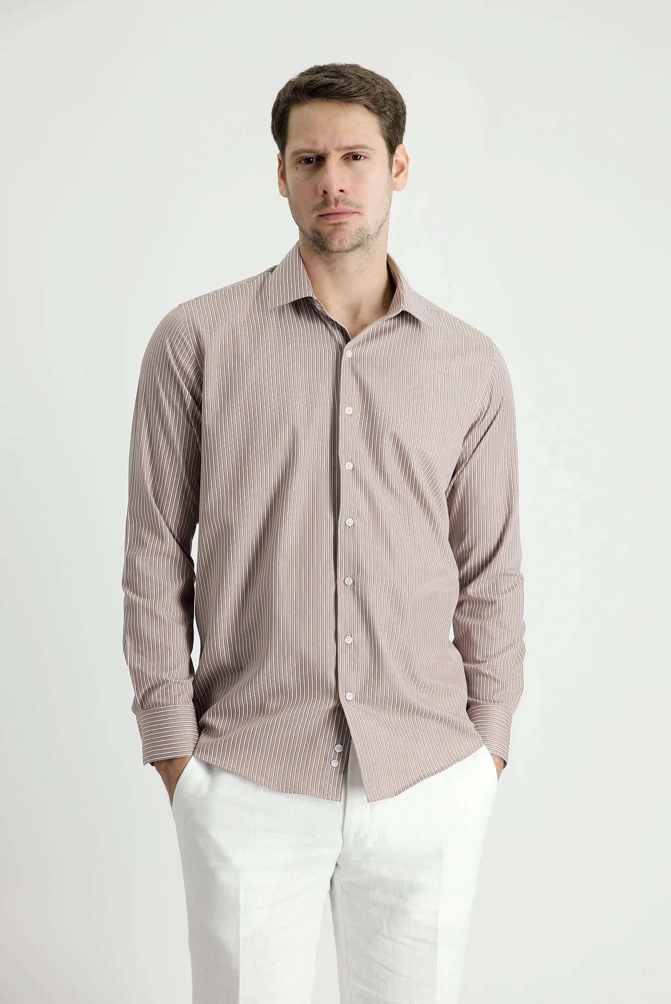 Orta Vizon Uzun Kol Slim Fit Dar Kesim Çizgili Gömlek