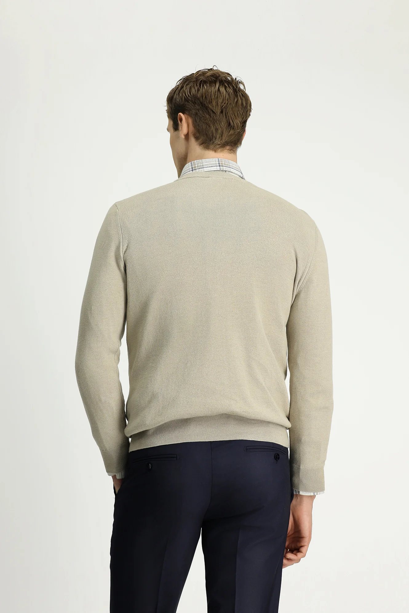 Orta Vizon V Yaka Regular Fit Pamuklu Kaşmirli Triko Kazak - Image 5