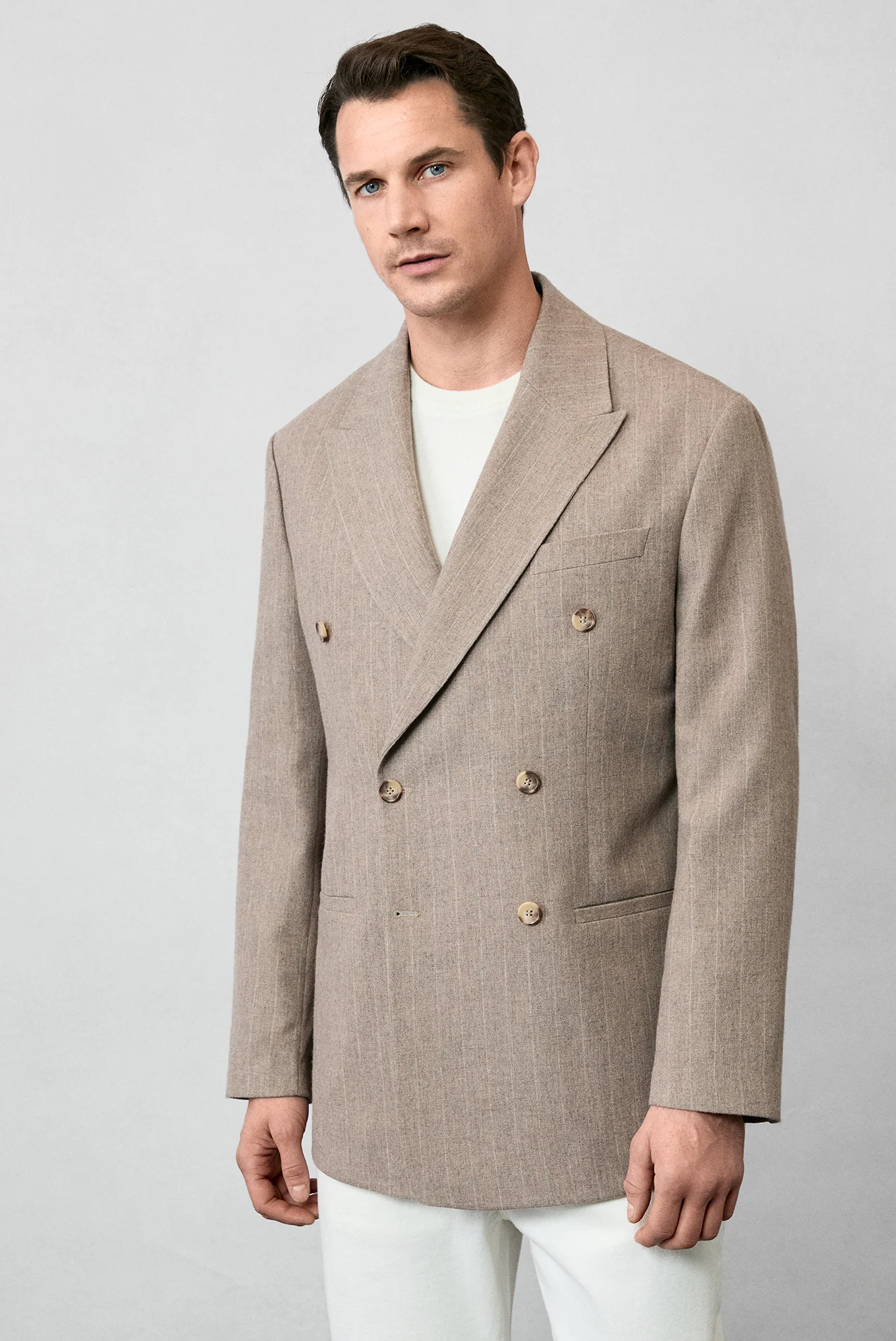 Orta Vizon 6 Drop Verona Soft Oversize Fit Hafif Oversize Kesim Sivri Yaka Çizgili Yünlü Kruvaze Ceket - Image 2