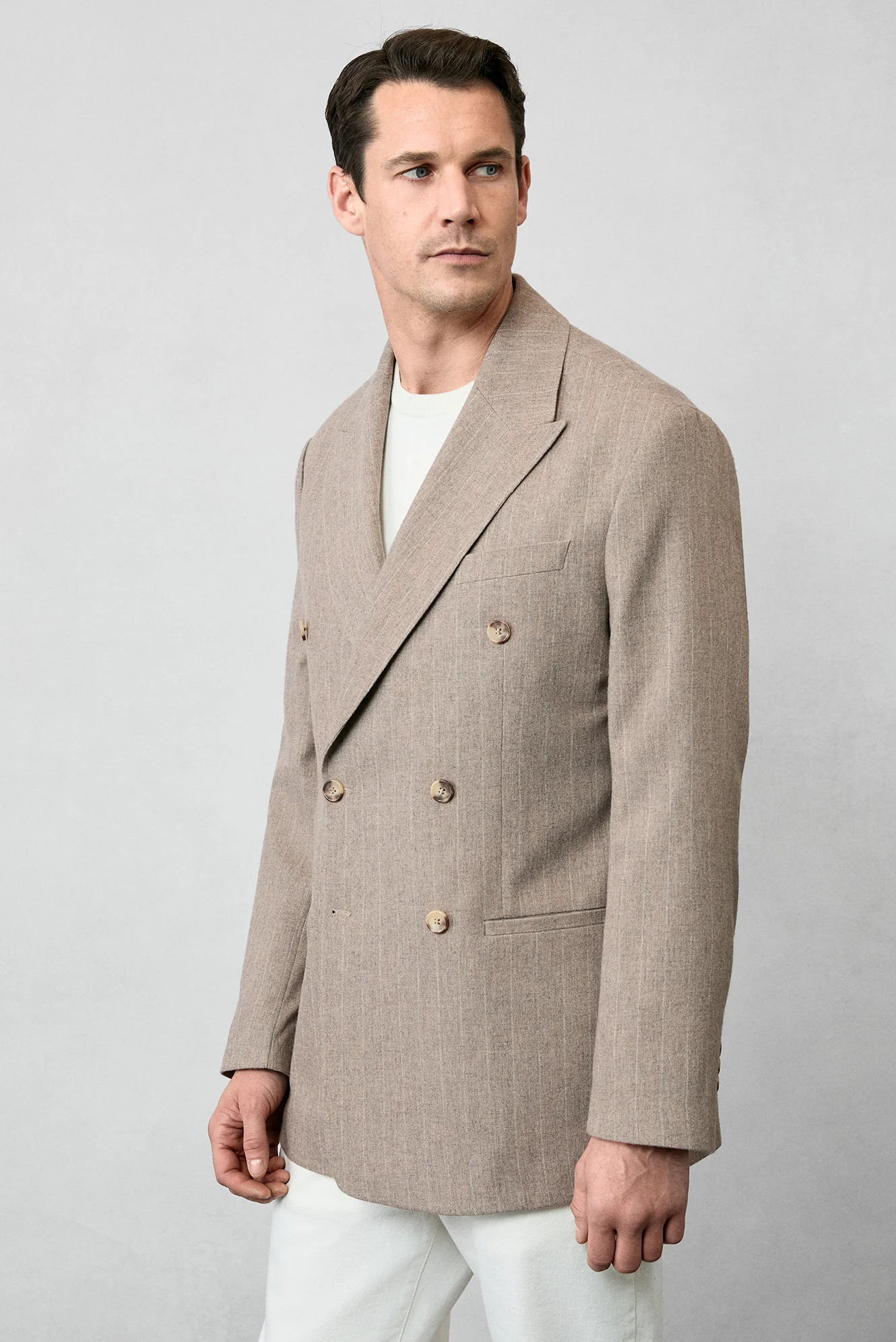 Orta Vizon 6 Drop Verona Soft Oversize Fit Hafif Oversize Kesim Sivri Yaka Çizgili Yünlü Kruvaze Ceket - Image 5