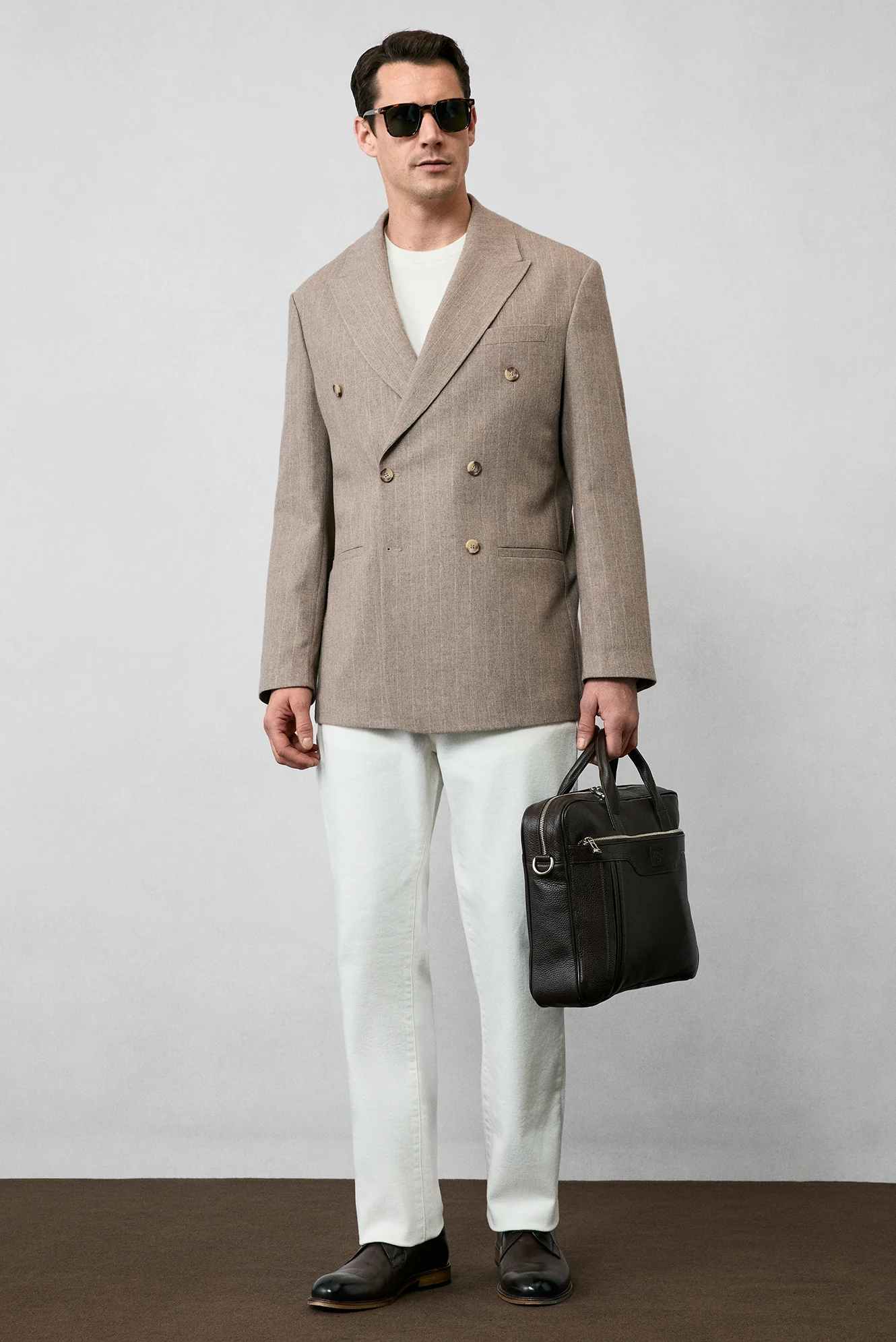 Orta Vizon 6 Drop Verona Soft Oversize Fit Hafif Oversize Kesim Sivri Yaka Çizgili Yünlü Kruvaze Ceket - Image 7