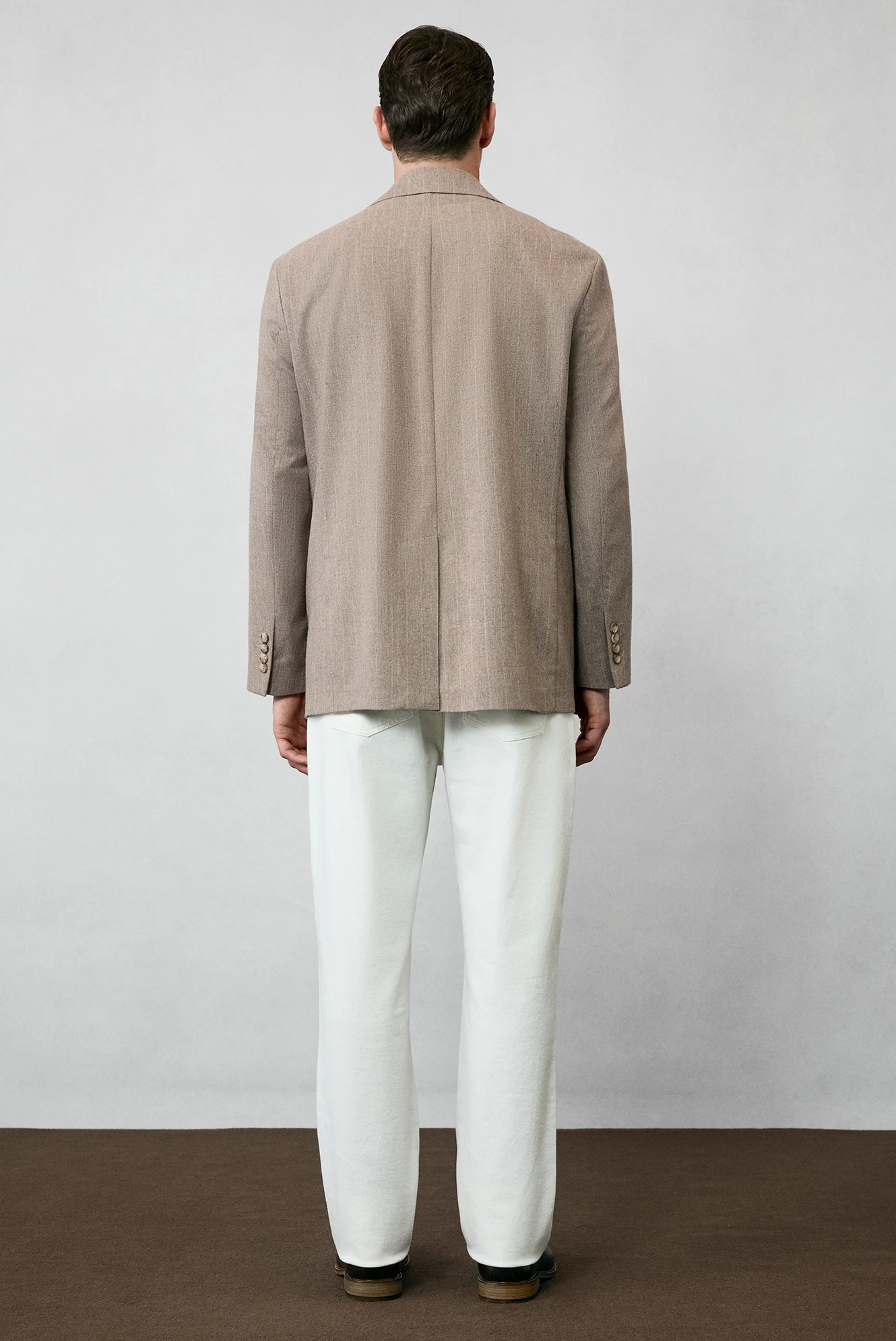 Orta Vizon 6 Drop Verona Soft Oversize Fit Hafif Oversize Kesim Sivri Yaka Çizgili Yünlü Kruvaze Ceket - Image 8