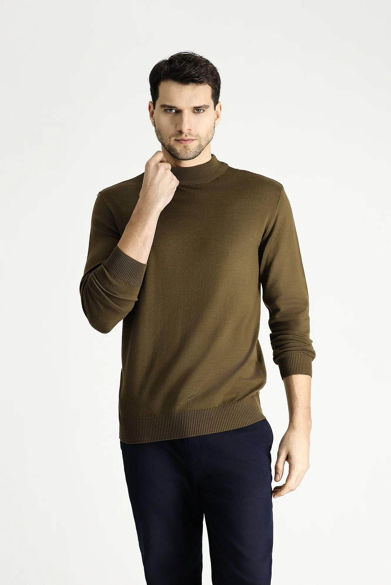Orta Vizon Yarım Balıkçı Yaka Slim Fit Dar Kesim Pamuklu Triko Kazak