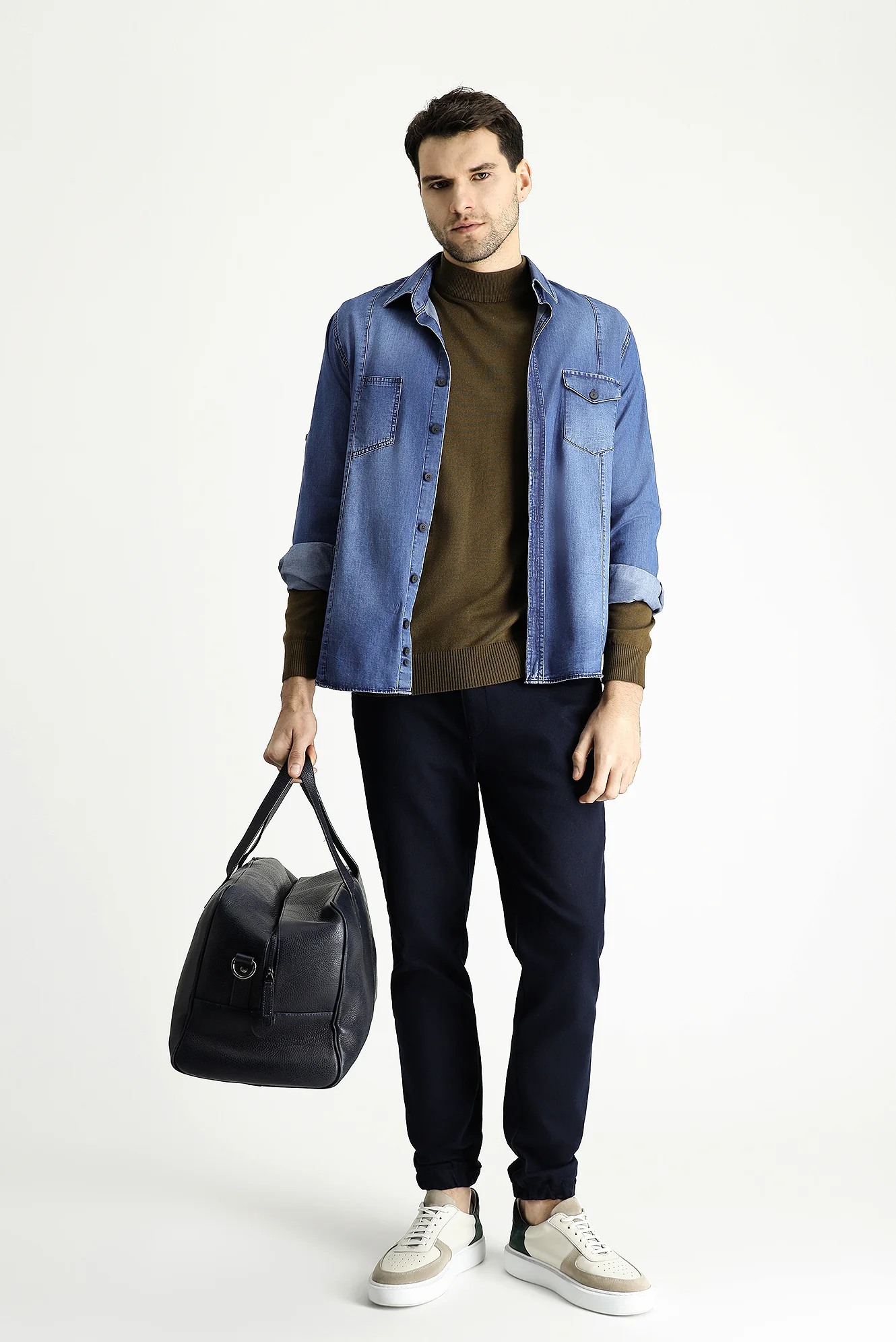 Orta Vizon Yarım Balıkçı Yaka Slim Fit Dar Kesim Pamuklu Triko Kazak - Image 2