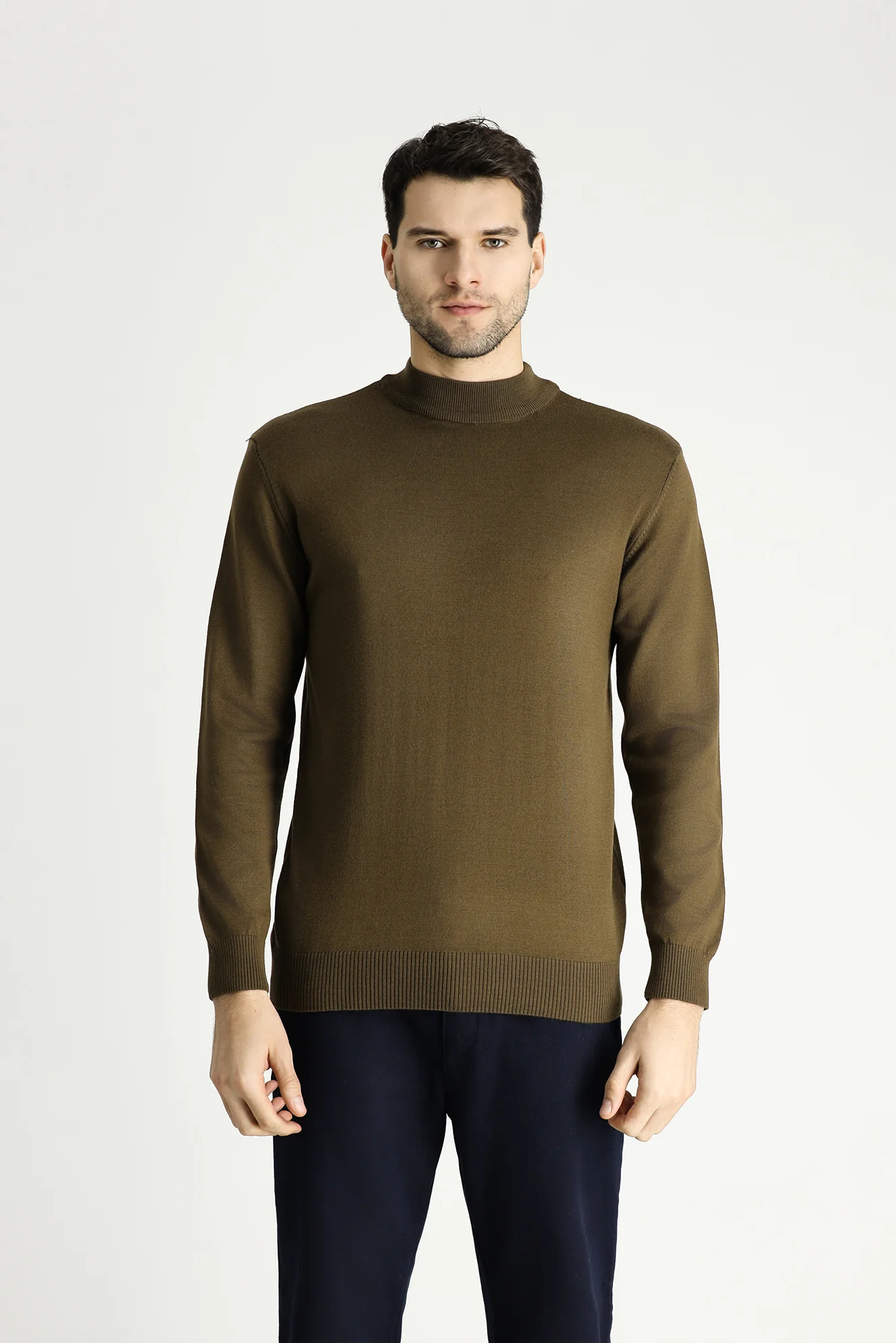 Orta Vizon Yarım Balıkçı Yaka Slim Fit Dar Kesim Pamuklu Triko Kazak - Image 3