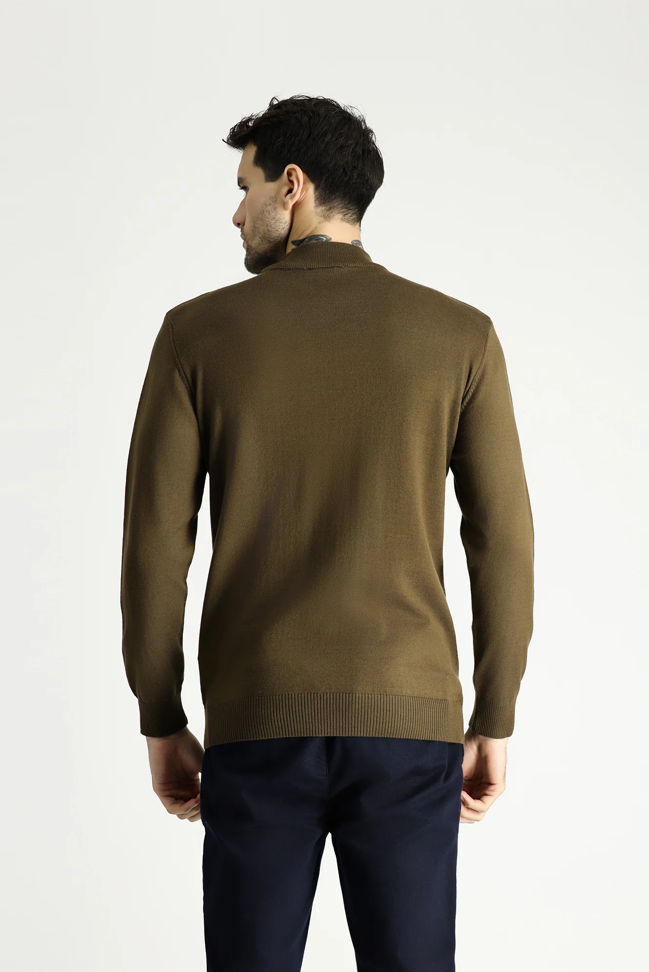 Orta Vizon Yarım Balıkçı Yaka Slim Fit Dar Kesim Pamuklu Triko Kazak - Image 4