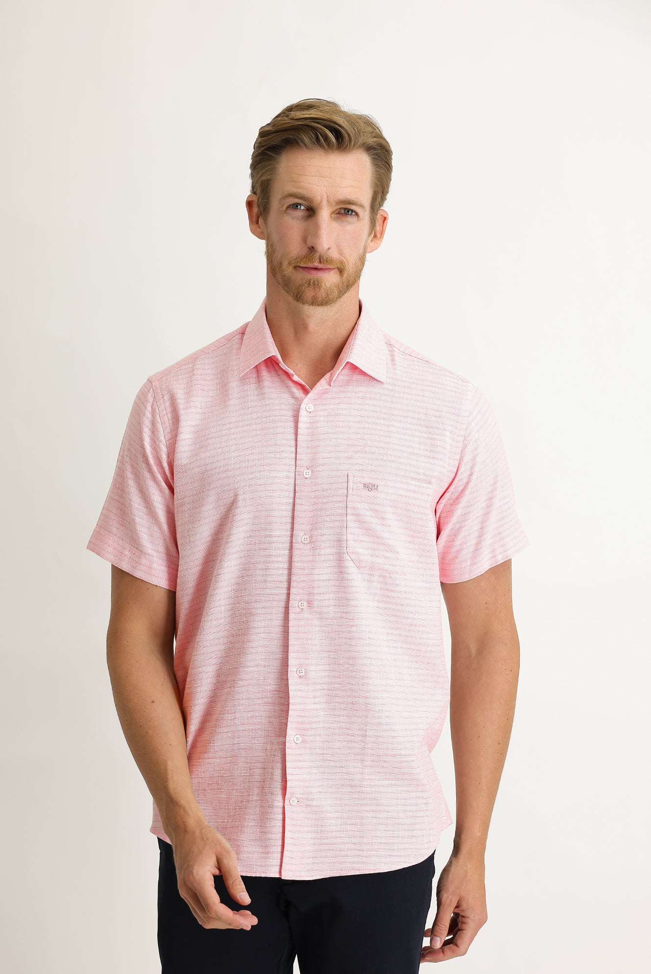 Pembe Kısa Kol Regular Fit Desenli Spor Gömlek - Image 2