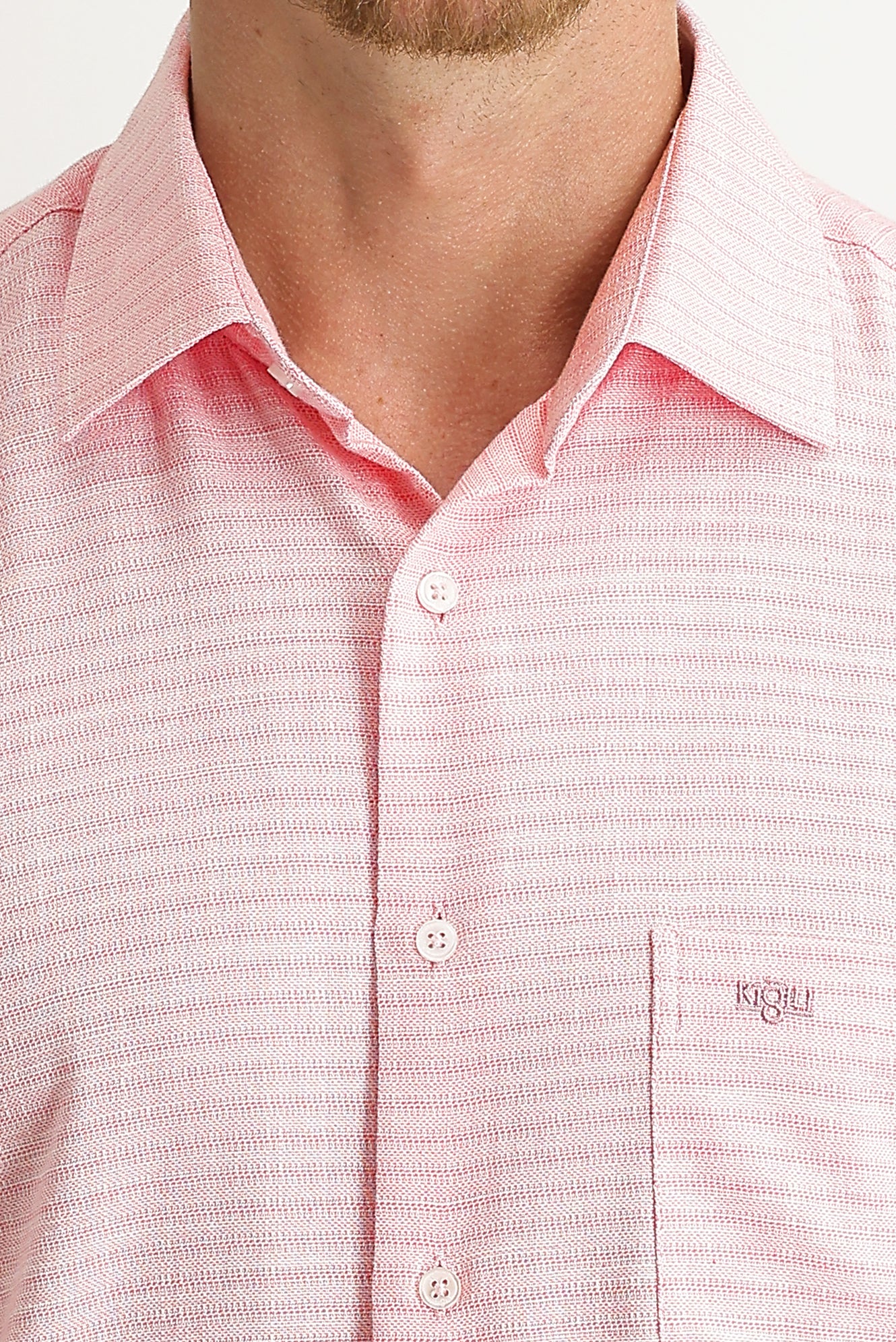 Pembe Kısa Kol Regular Fit Desenli Spor Gömlek - Image 3