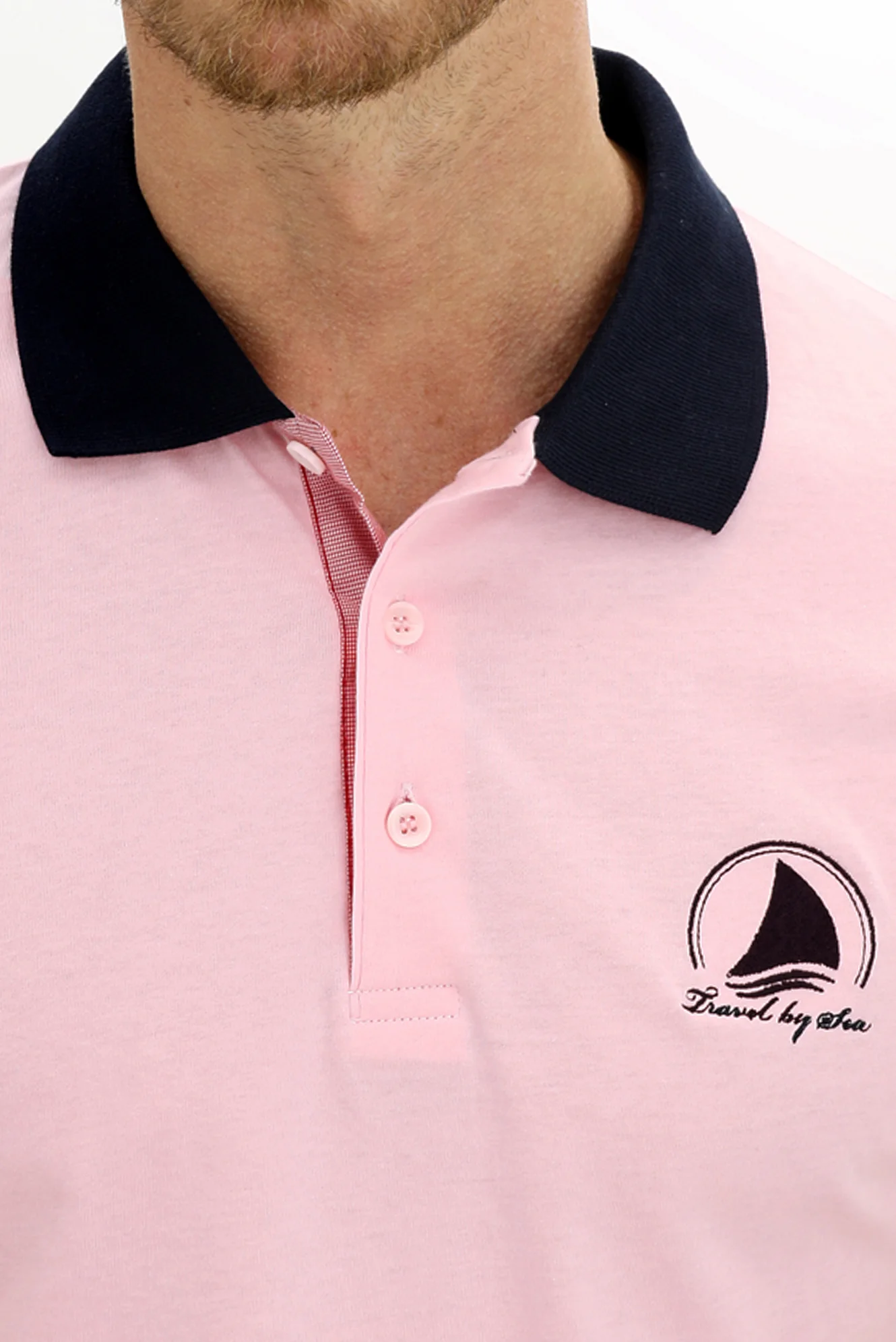 Pembe Polo Yaka Slim Fit Dar Kesim Desenli Pamuk Tişört - Image 3