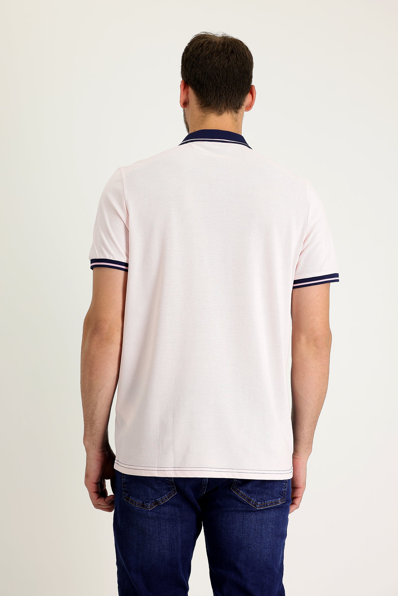 Pembe Polo Yaka Slim Fit Dar Kesim Desenli Pamuk Tişört - Image 2