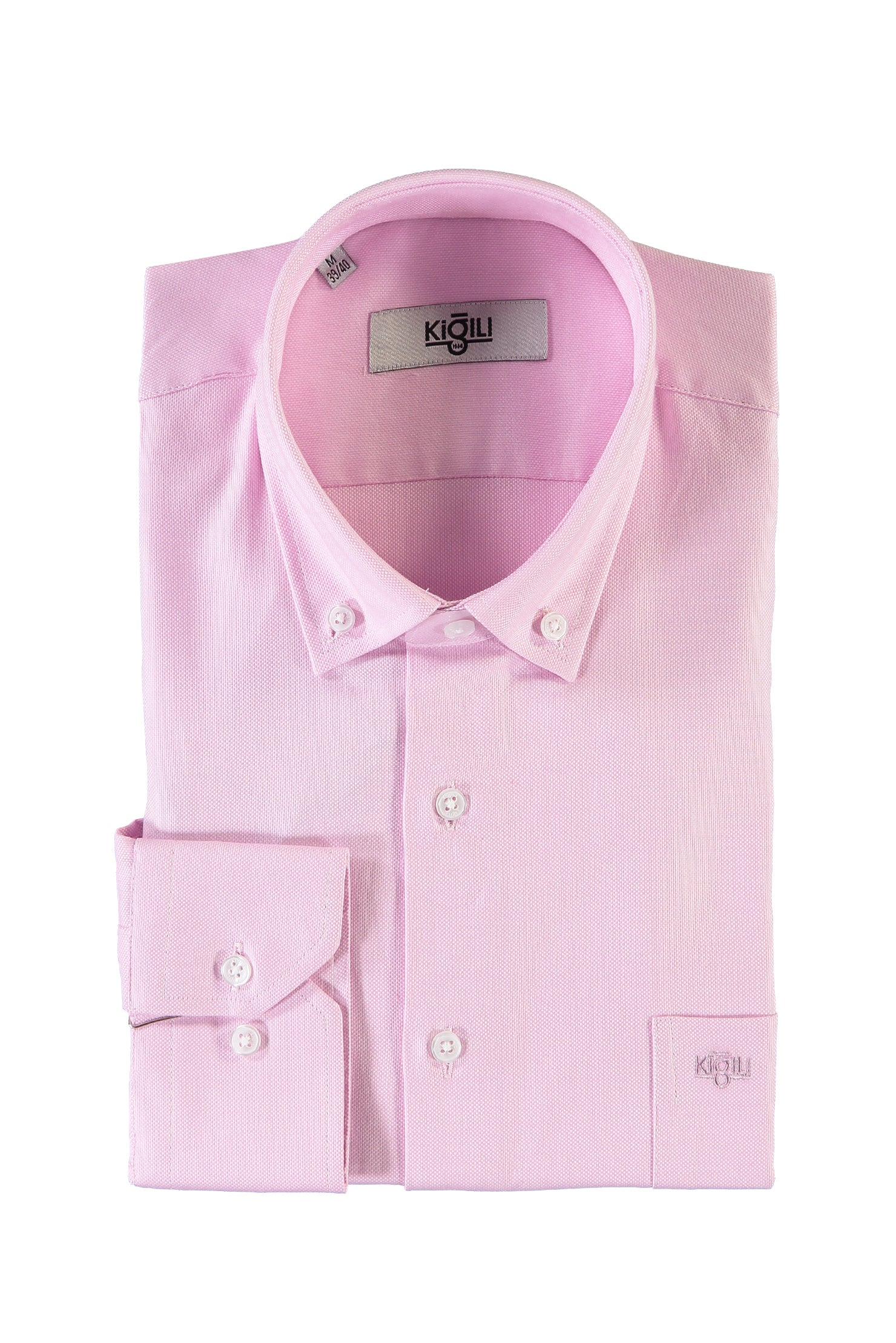 Pembe Uzun Kol Regular Fit Desenli Oxford Pamuk Gömlek