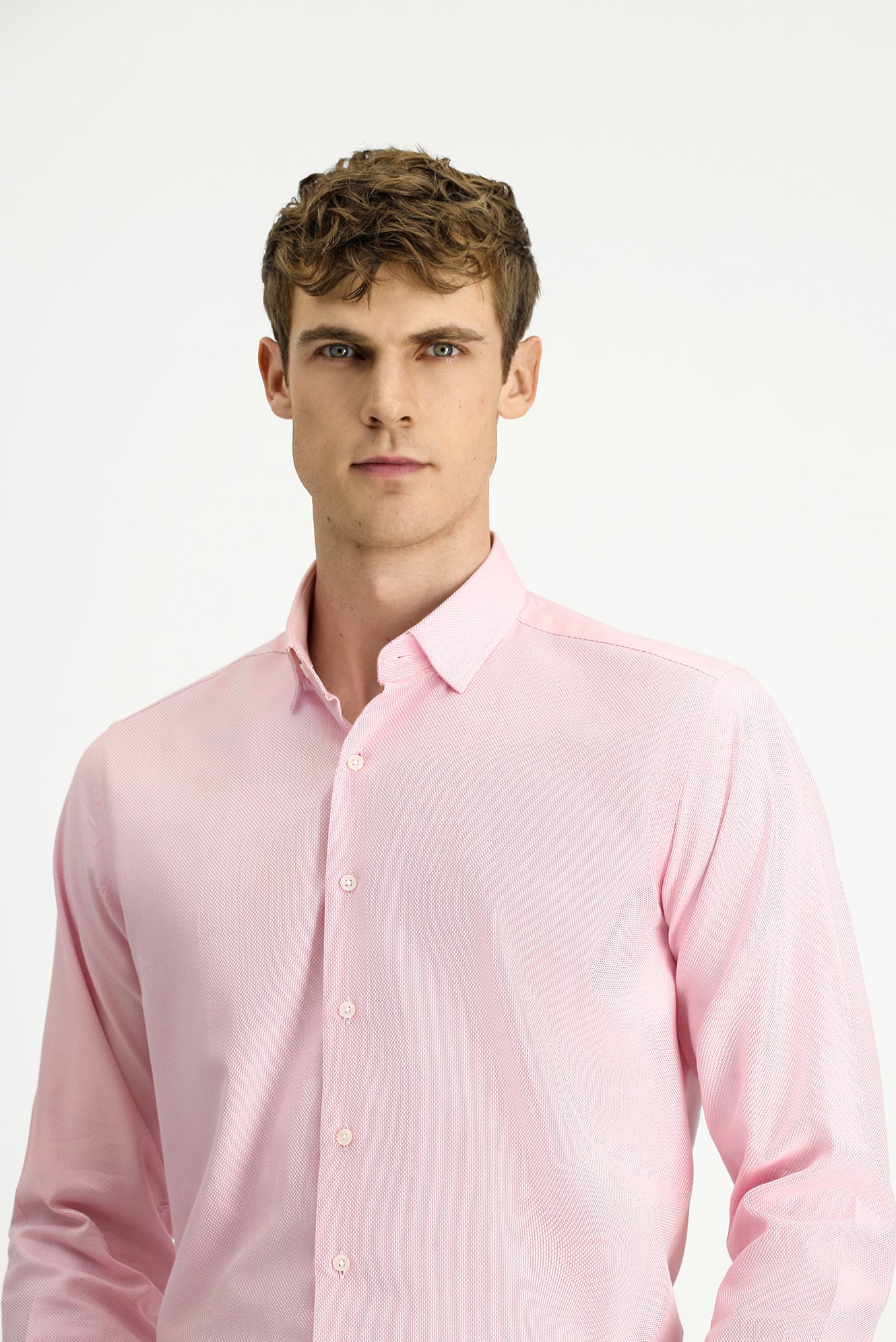 Pembe Uzun Kol Regular Fit Desenli Pamuk Düğmeli Yaka Oxford Gömlek - Image 3