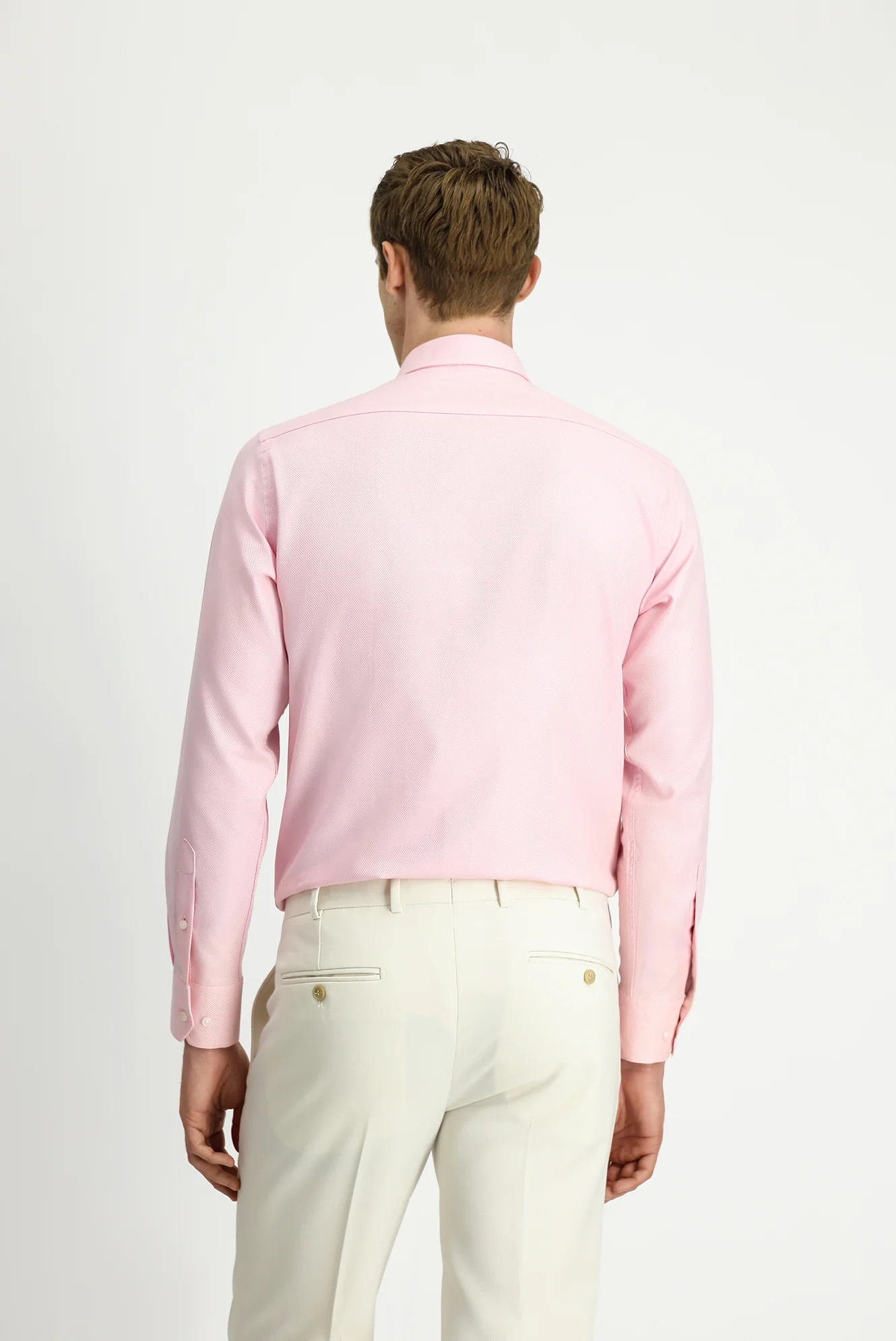 Pembe Uzun Kol Regular Fit Desenli Pamuk Düğmeli Yaka Oxford Gömlek - Image 5