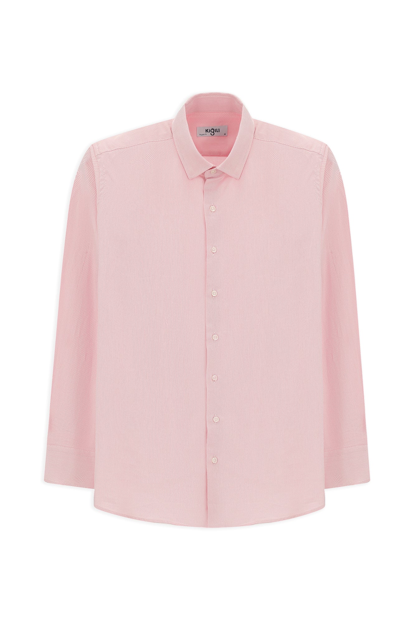 Pembe Uzun Kol Regular Fit Desenli Pamuk Düğmeli Yaka Oxford Gömlek - Image 8