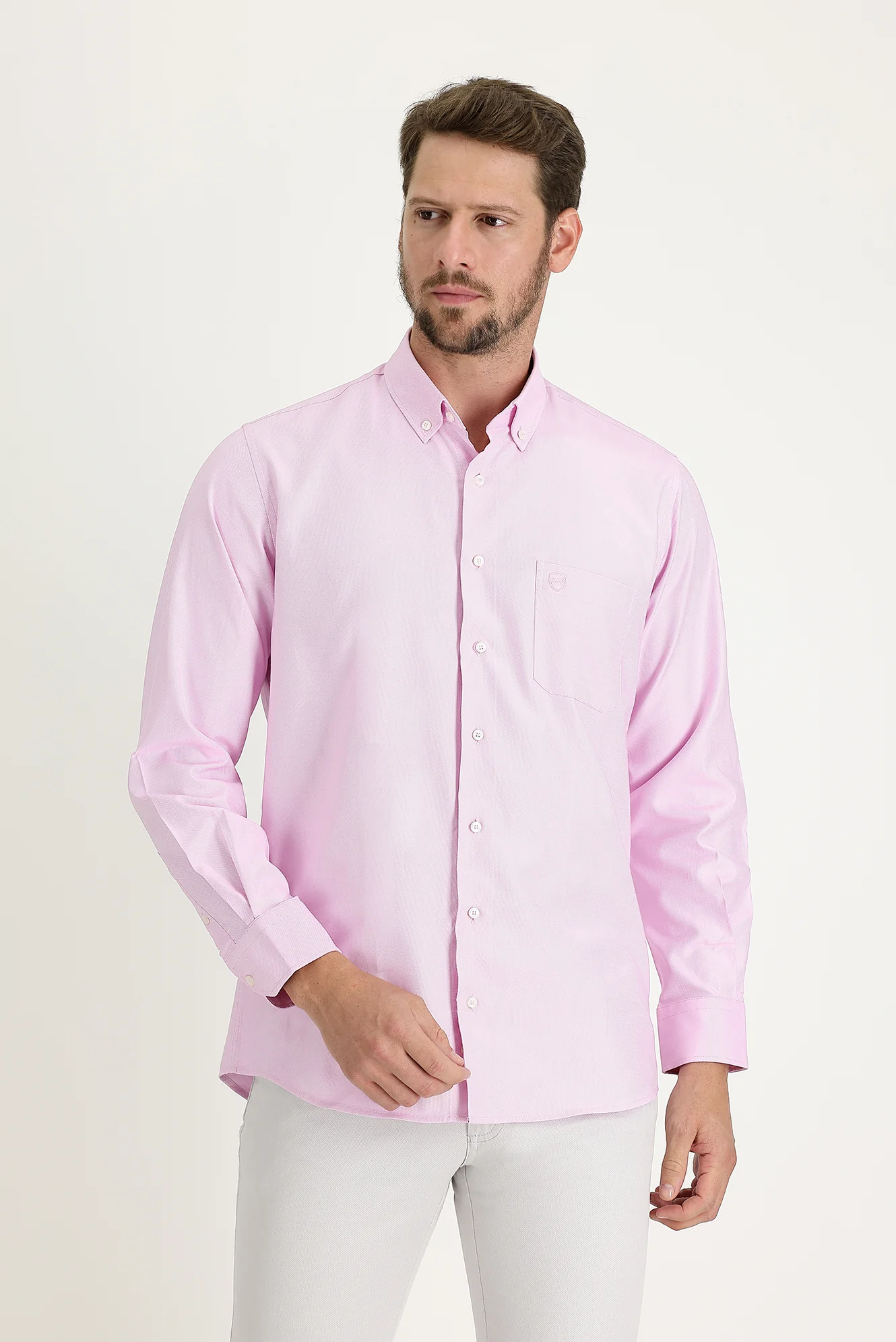 Pembe Uzun Kol Regular Fit Oxford Pamuk Gömlek