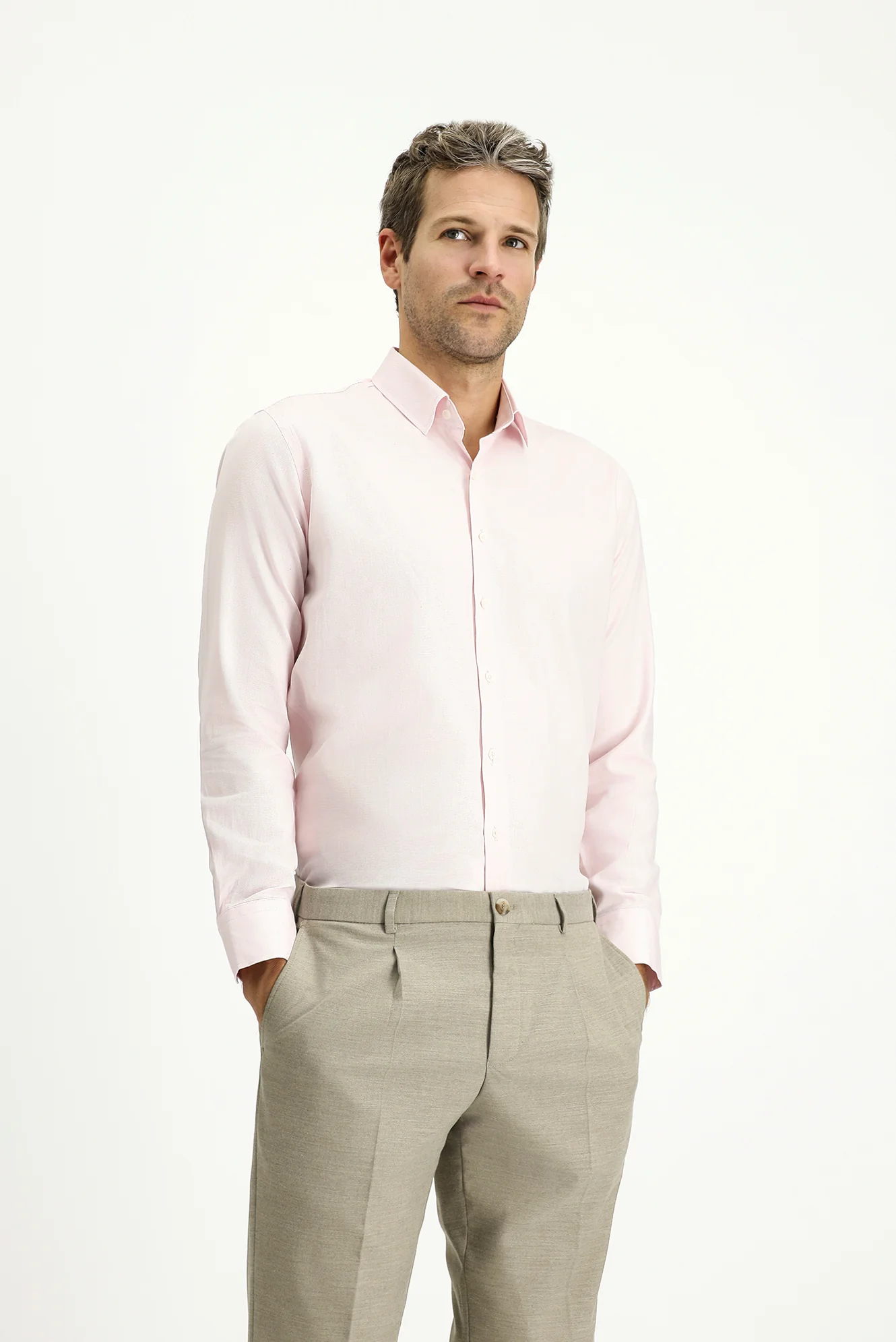 Pembe Uzun Kol Slim Fit Dar Kesim Desenli Pamuk Klasik Gömlek