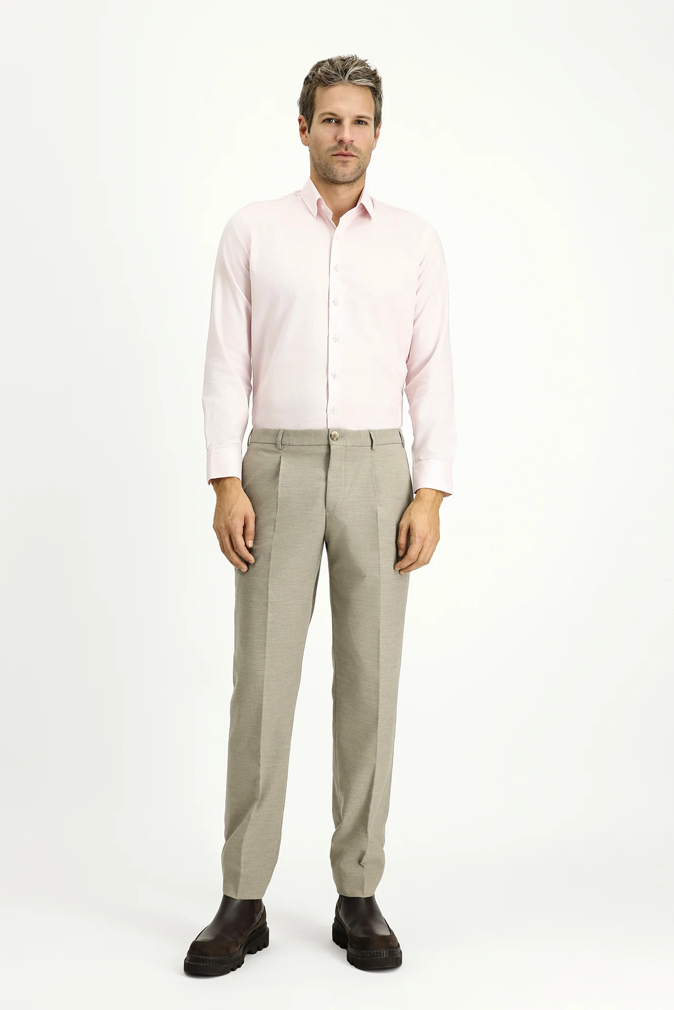 Pembe Uzun Kol Slim Fit Dar Kesim Desenli Pamuk Klasik Gömlek - Image 2